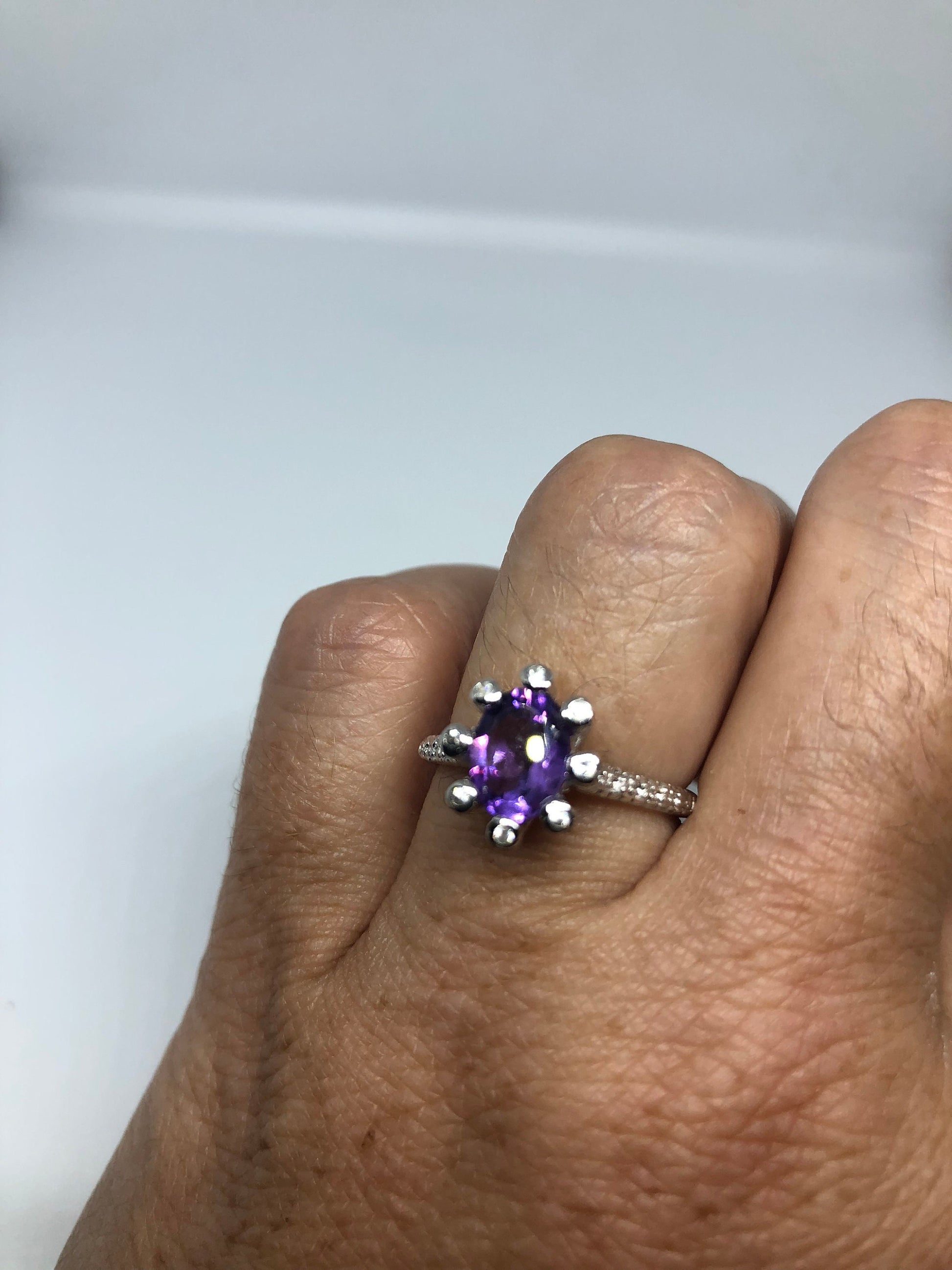 Vintage Handmade Deep Purple Genuine Amethyst Setting 925 Sterling Silver Gothic Ring