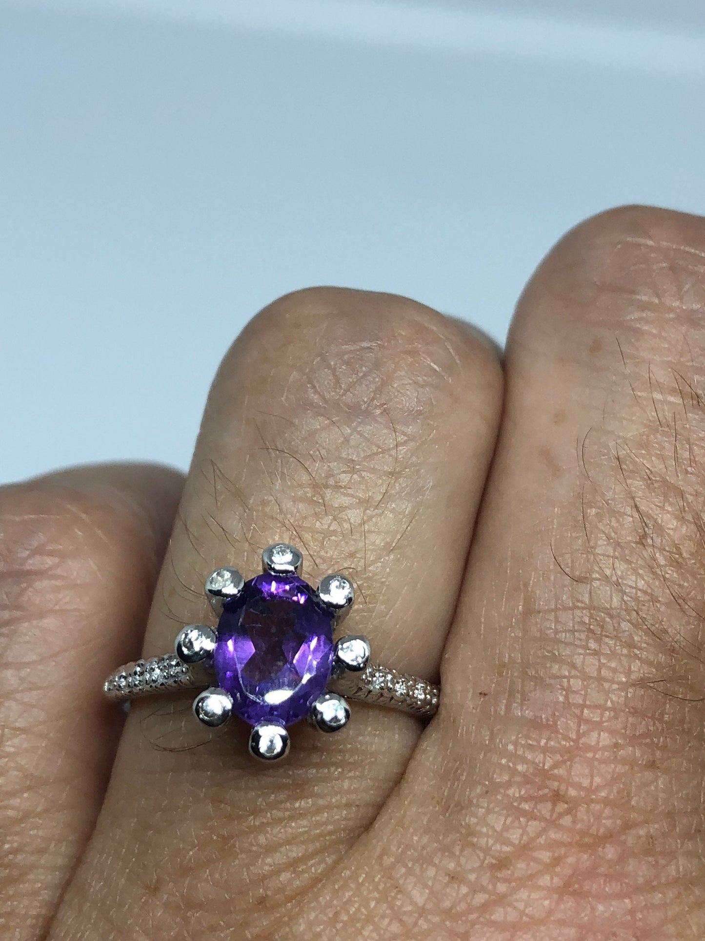 Vintage Handmade Deep Purple Genuine Amethyst Setting 925 Sterling Silver Gothic Ring