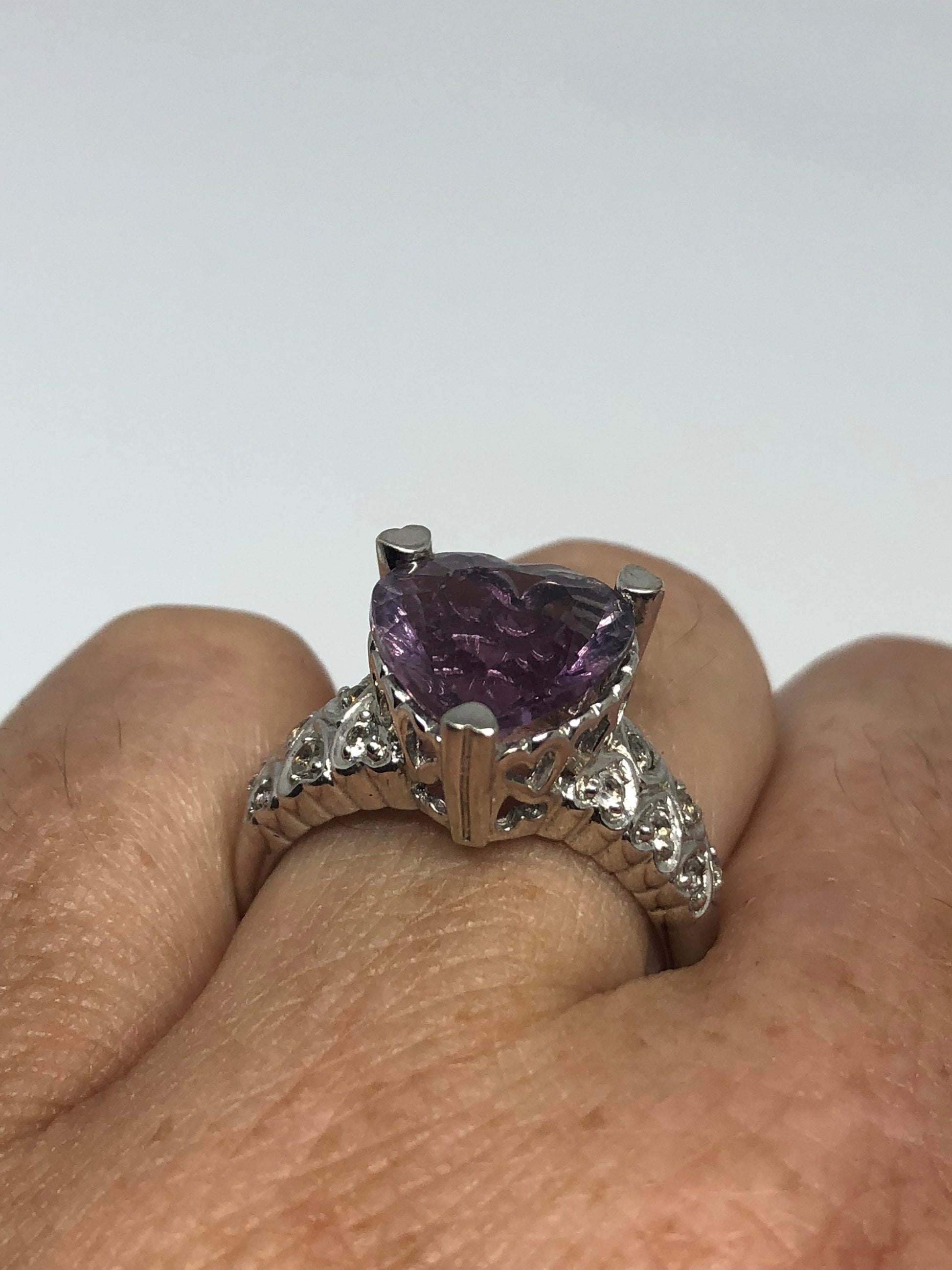 Vintage Handmade Deep Purple Genuine Amethyst Setting 925 Sterling Silver Gothic Ring