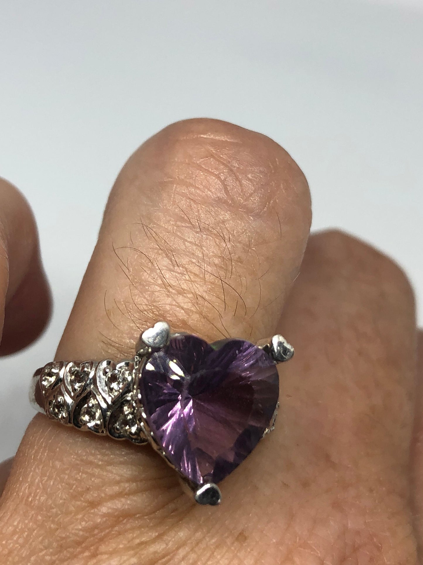 Vintage Handmade Deep Purple Genuine Amethyst Setting 925 Sterling Silver Gothic Ring