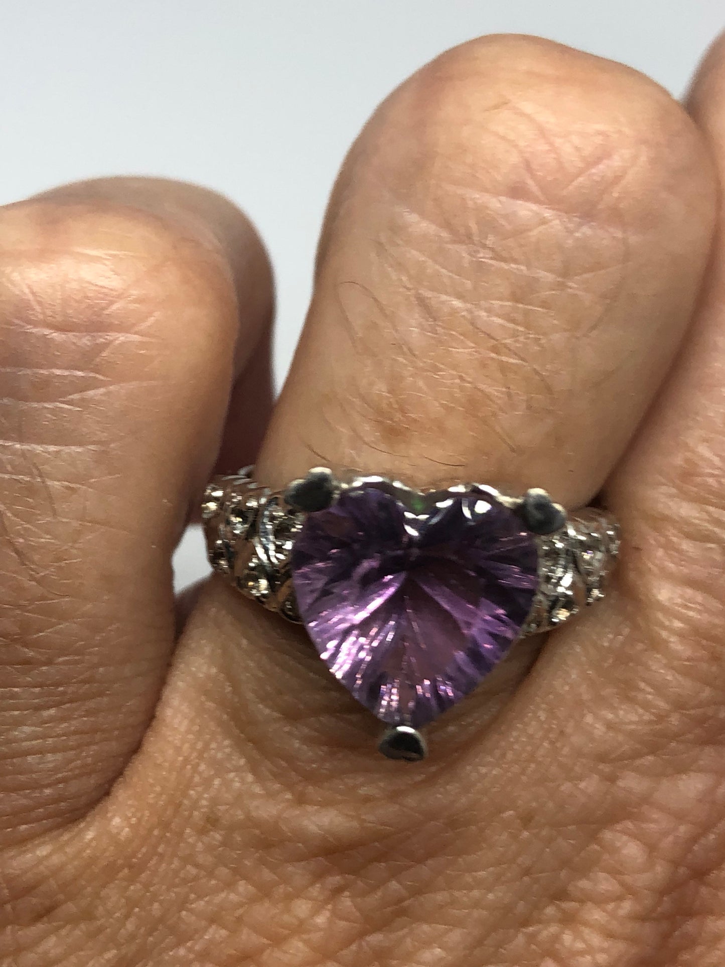 Vintage Handmade Deep Purple Genuine Amethyst Setting 925 Sterling Silver Gothic Ring