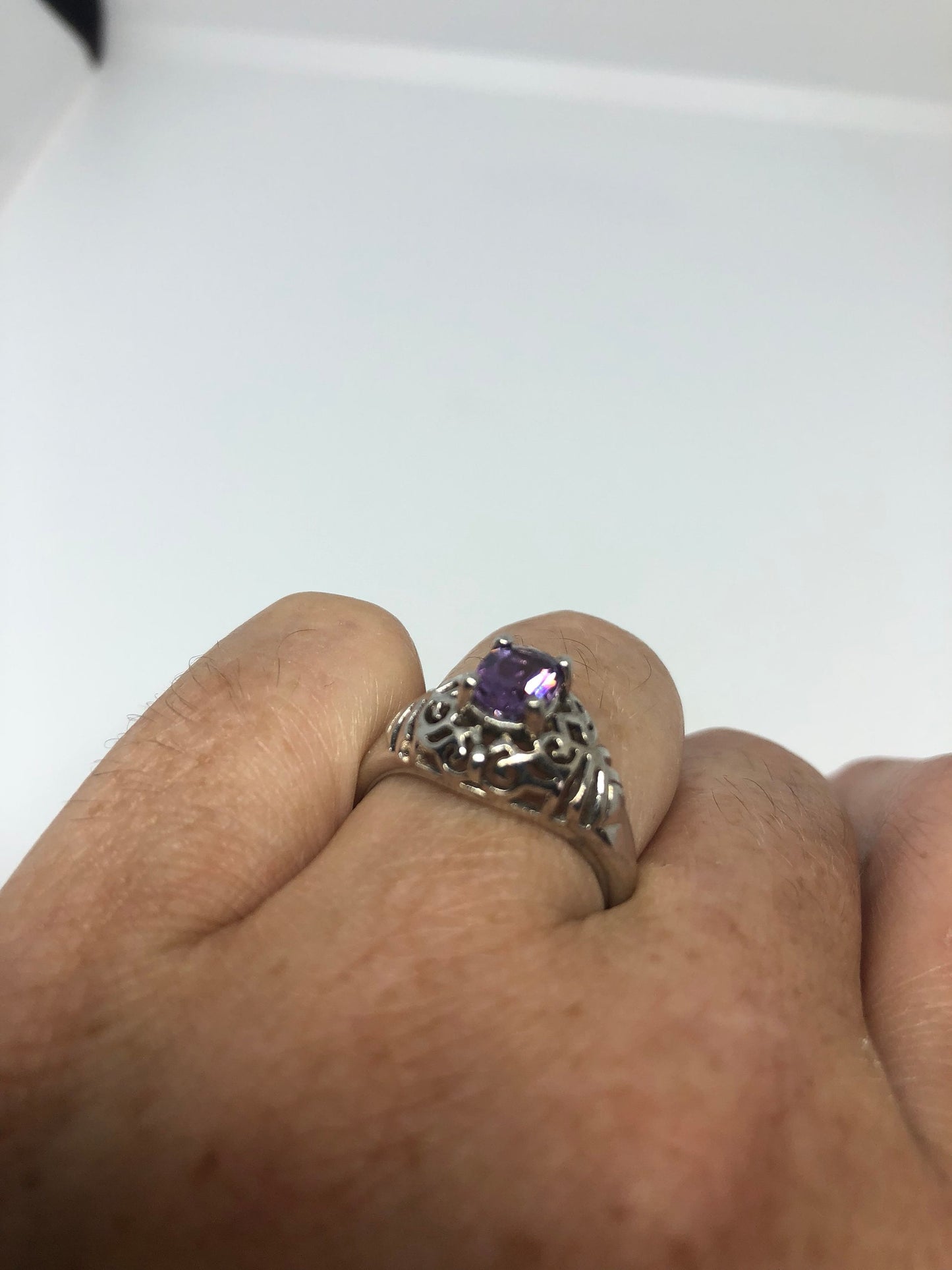 Vintage Handmade Deep Purple Genuine Amethyst Setting 925 Sterling Silver Gothic Ring