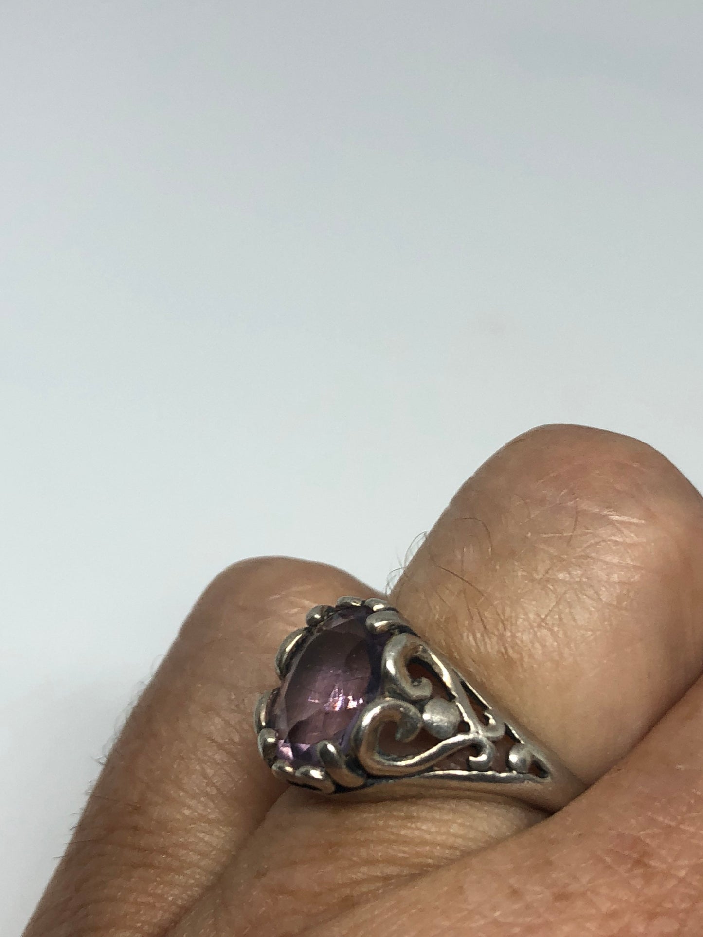 Vintage Handmade Deep Purple Genuine Amethyst Setting 925 Sterling Silver Gothic Ring