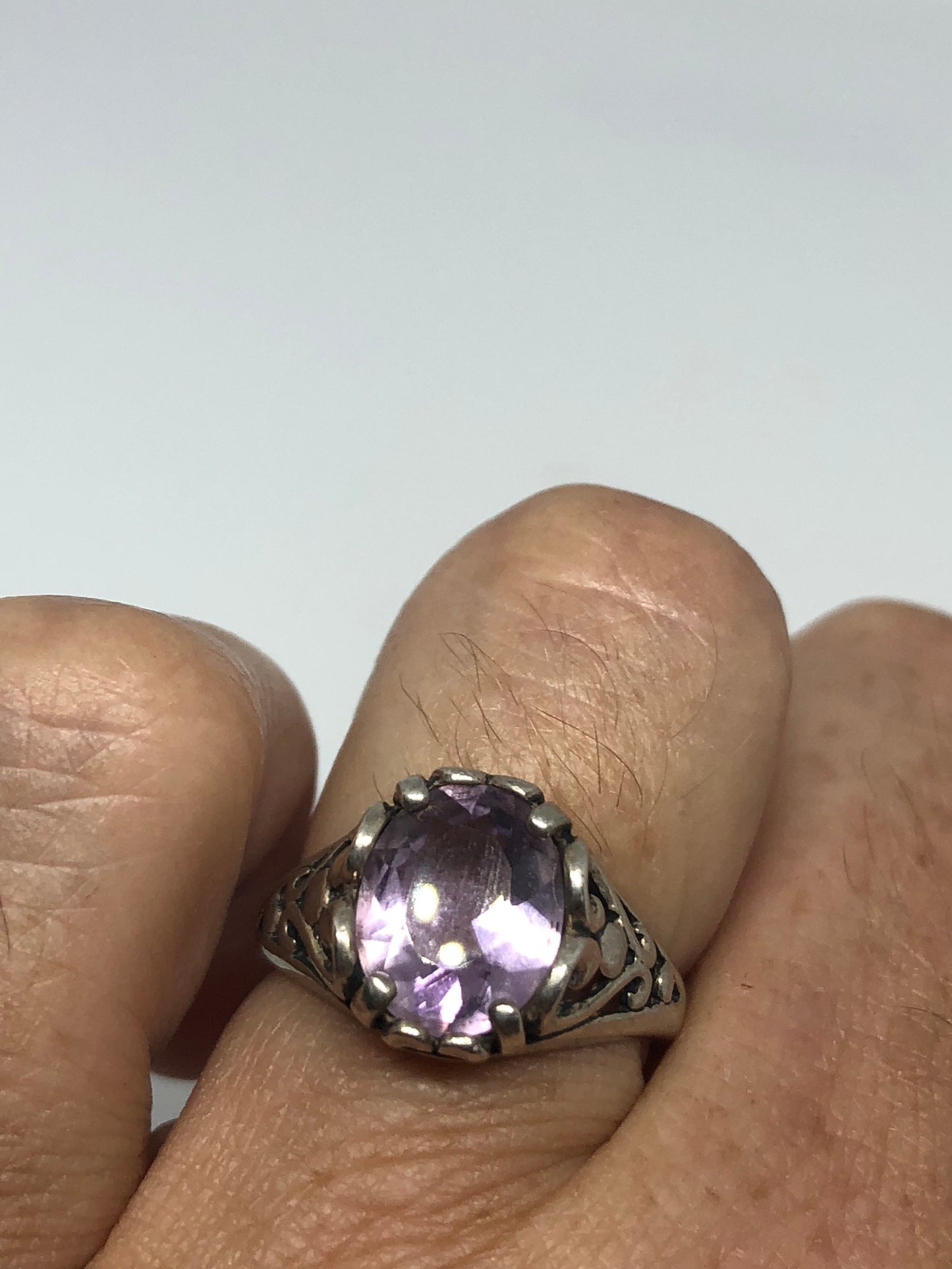 Vintage Handmade Deep Purple Genuine Amethyst Setting 925 Sterling Silver Gothic Ring