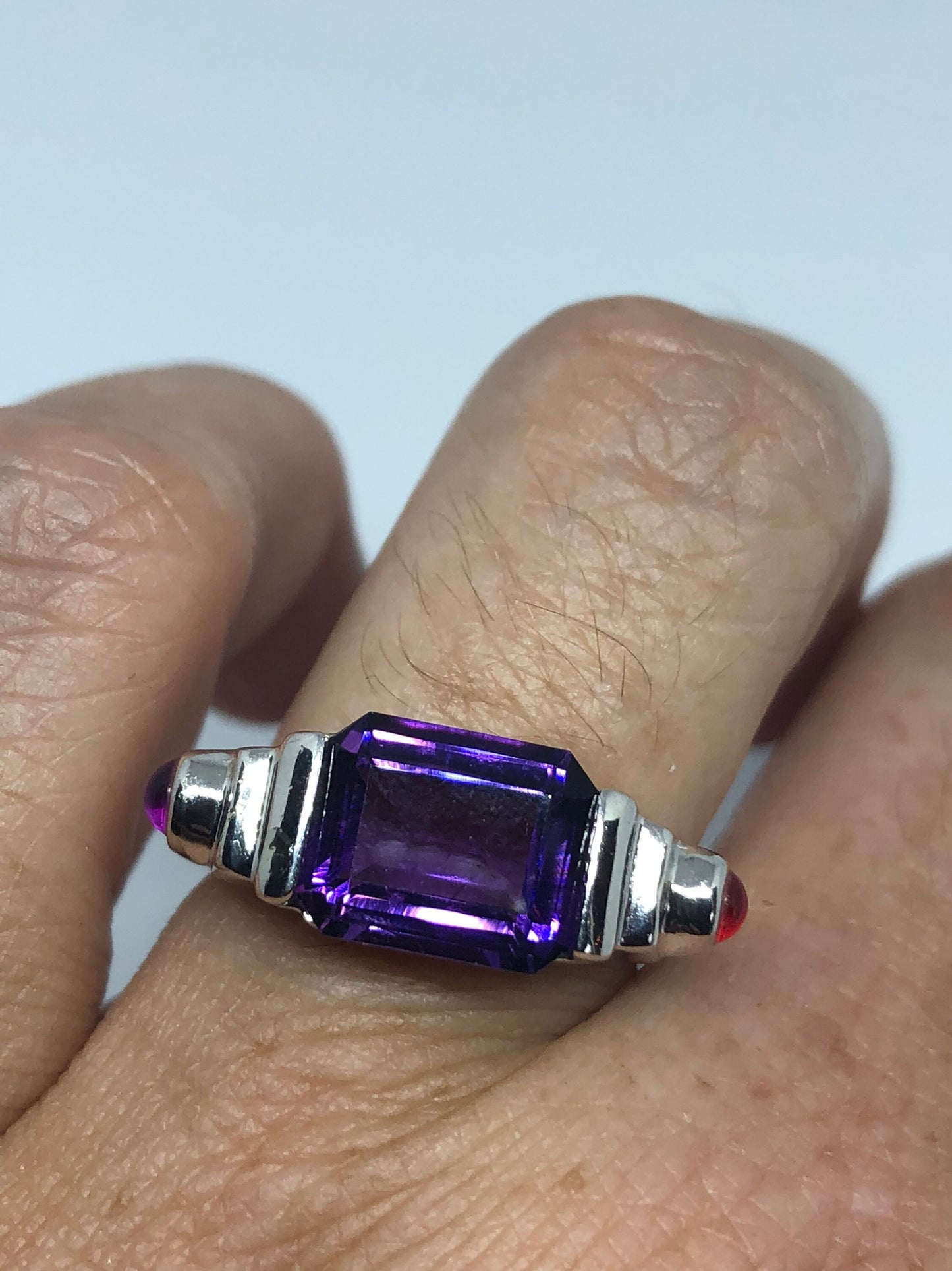 Vintage Handmade Deep Purple Genuine Amethyst Setting 925 Sterling Silver Gothic Ring