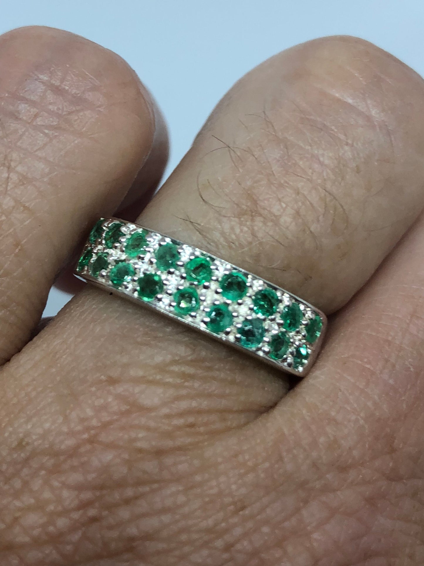 Vintage Handmade Genuine Green Emerald 925 Sterling Silver Gothic Ring