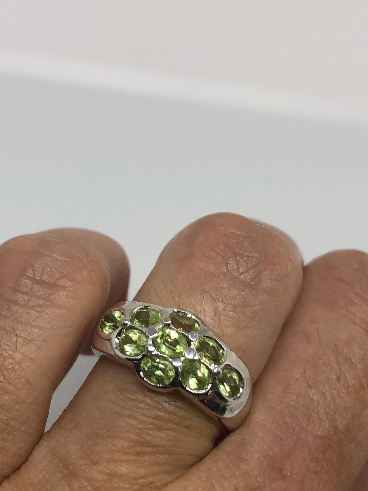 Vintage Handmade Genuine Green Peridot Filigree Setting 925 Sterling Silver Gothic Ring