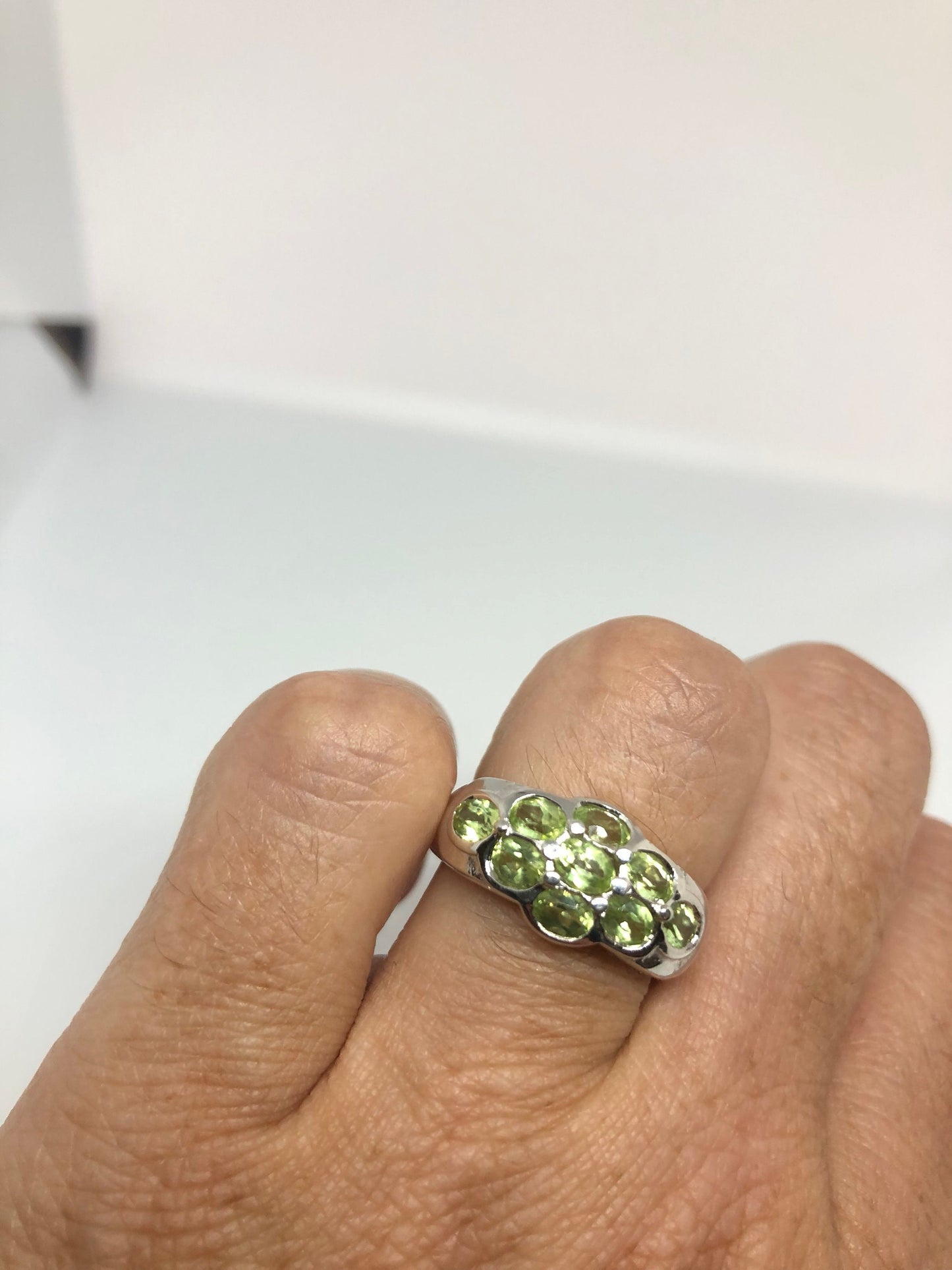 Vintage Handmade Genuine Green Peridot Filigree Setting 925 Sterling Silver Gothic Ring