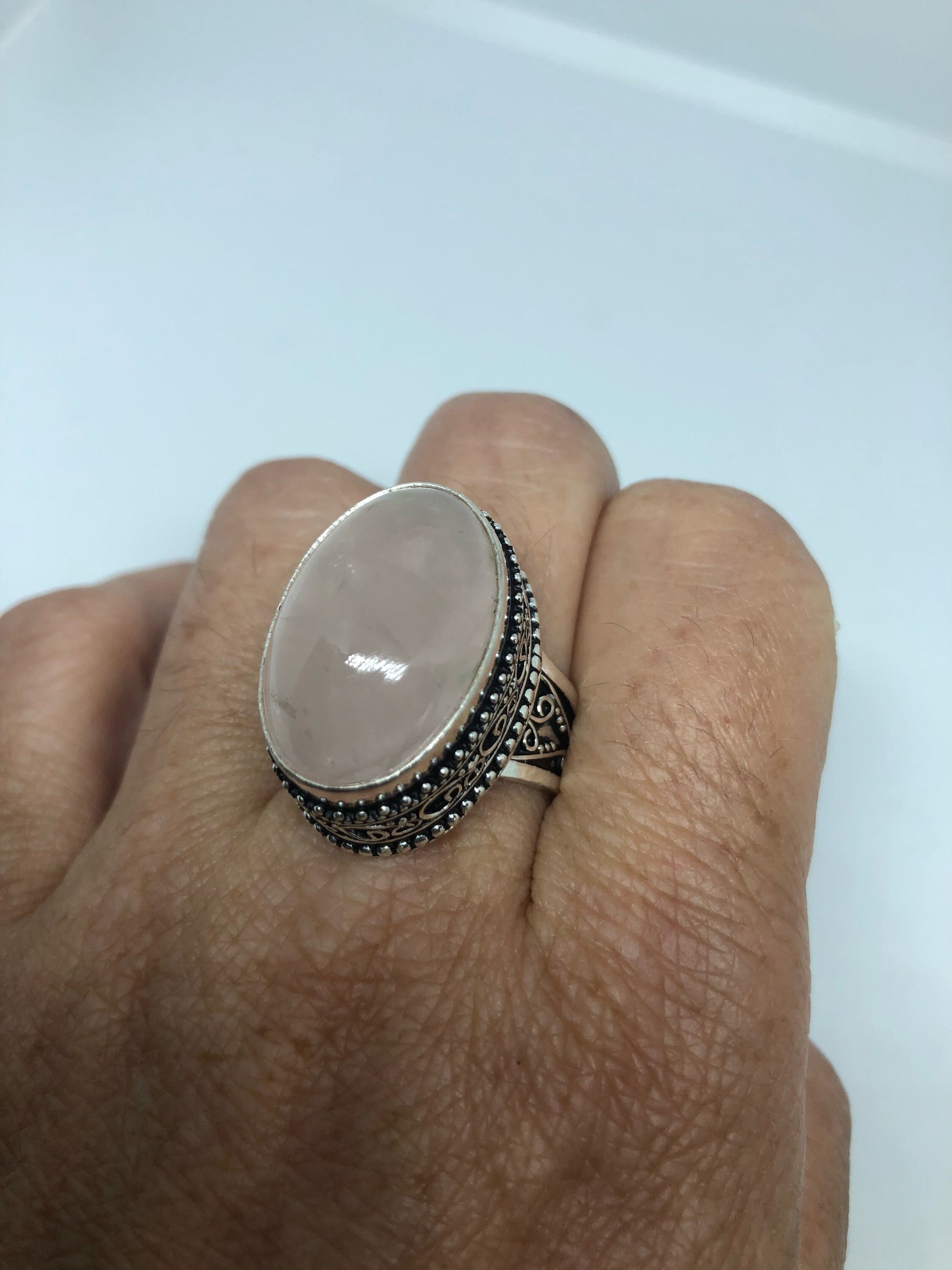 Vintage Genuine Rose Quartz Silver Ring