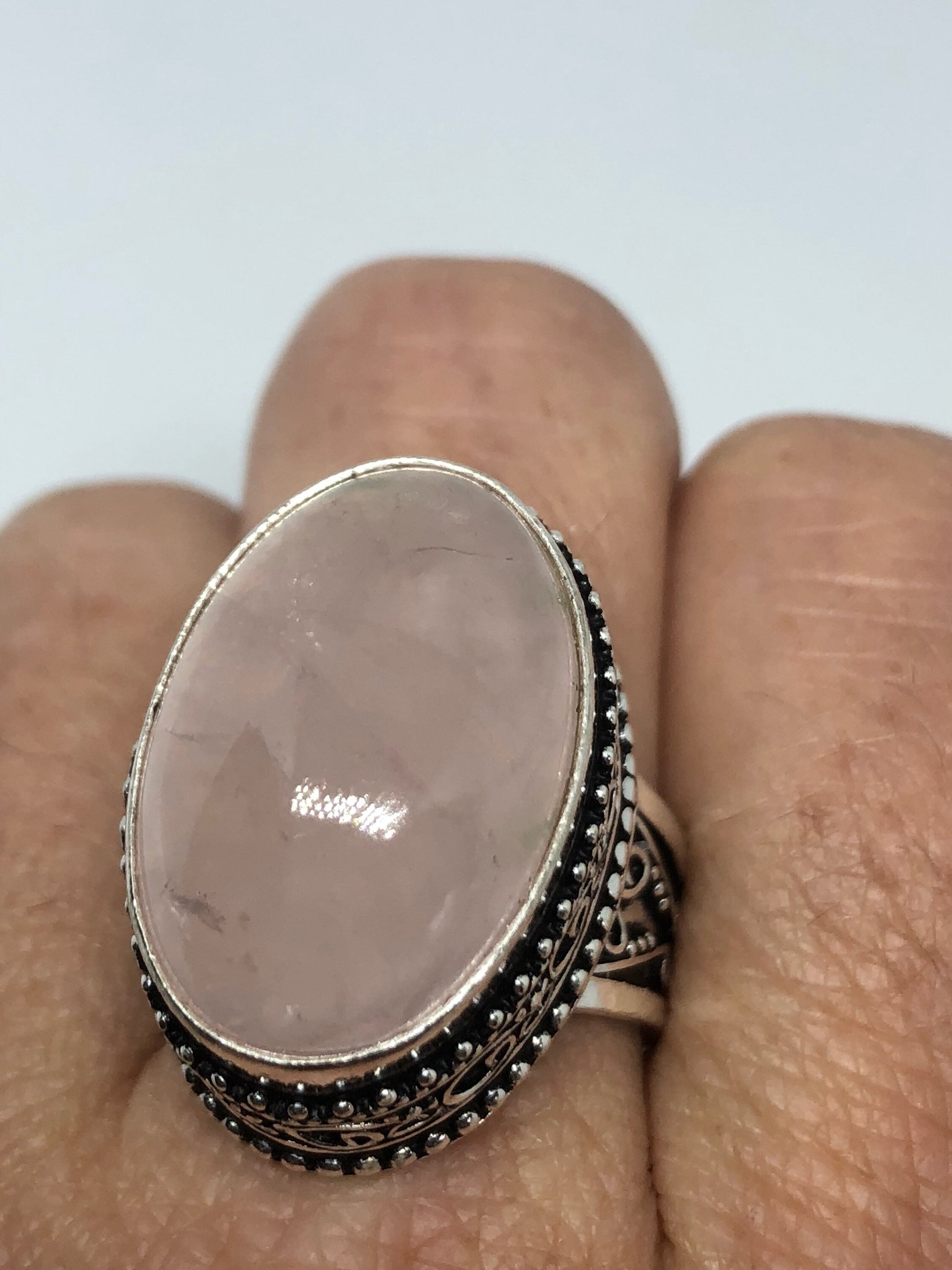 Vintage Genuine Rose Quartz Silver Ring