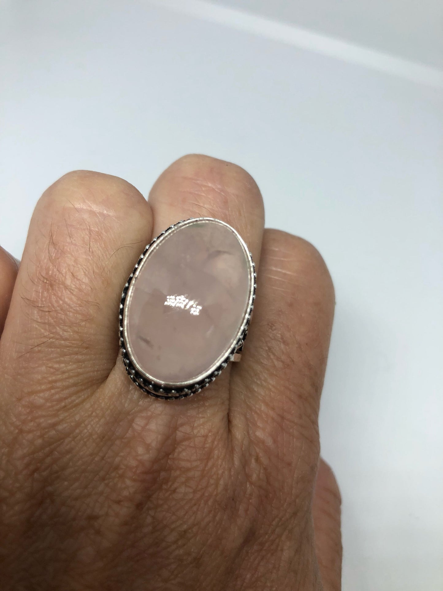 Vintage Genuine Rose Quartz Silver Ring