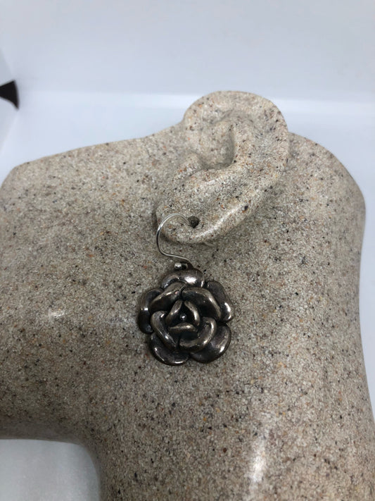 Vintage Rose 925 Sterling Silver Dangle Earrings