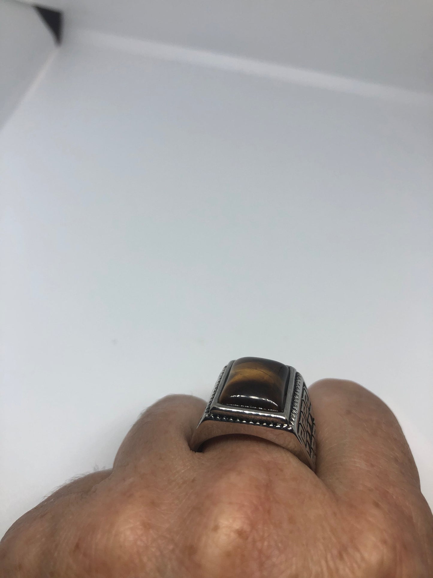 Vintage Gothic Stainless Steel Genuine Tigers Eye Ring