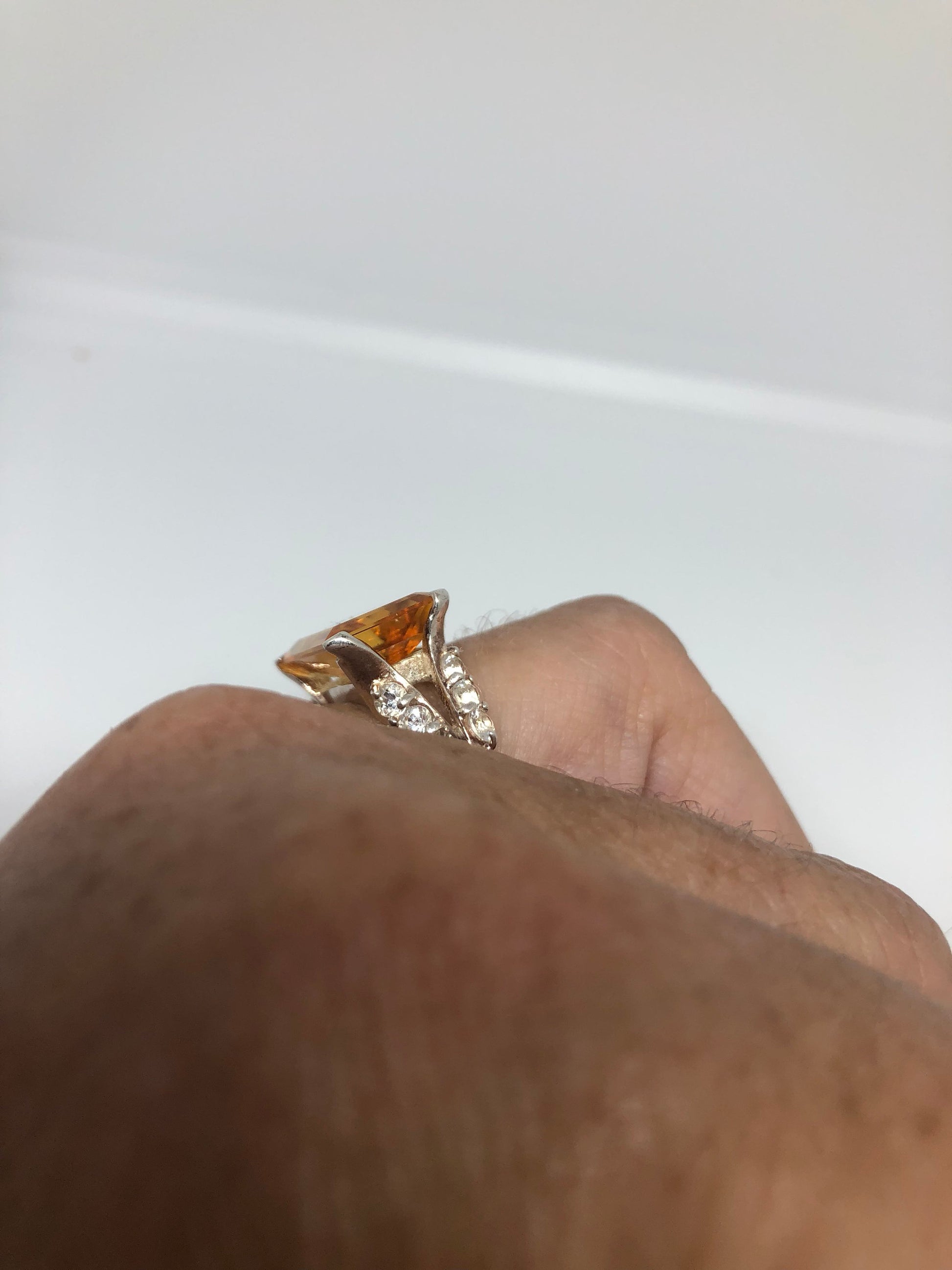 Vintage Handmade Golden Genuine Citrine 925 Sterling Silver Gothic Ring