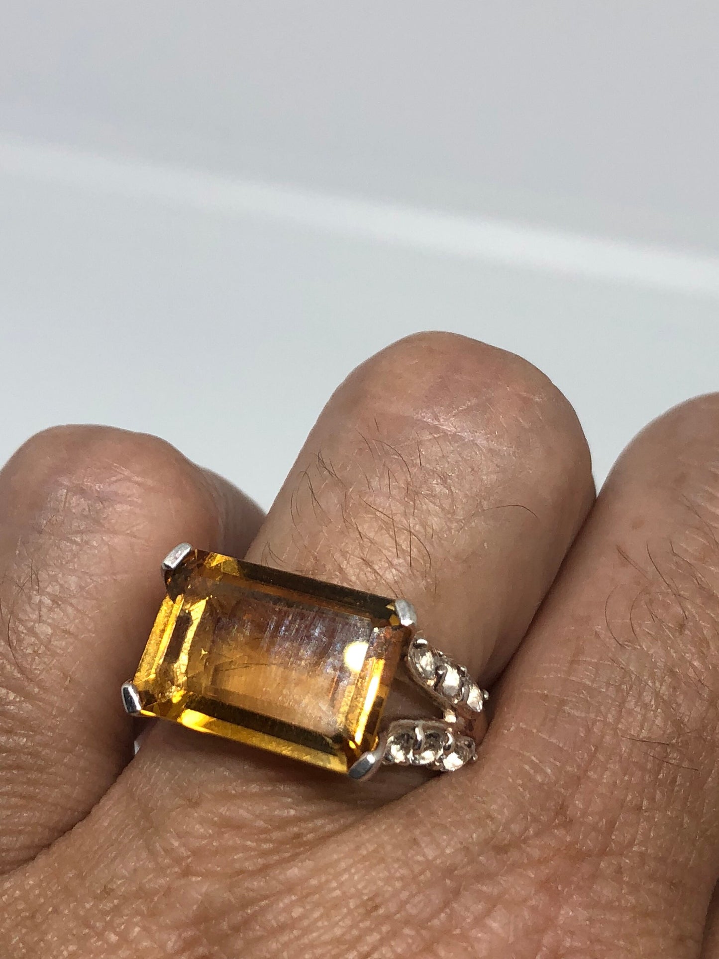 Vintage Handmade Golden Genuine Citrine 925 Sterling Silver Gothic Ring