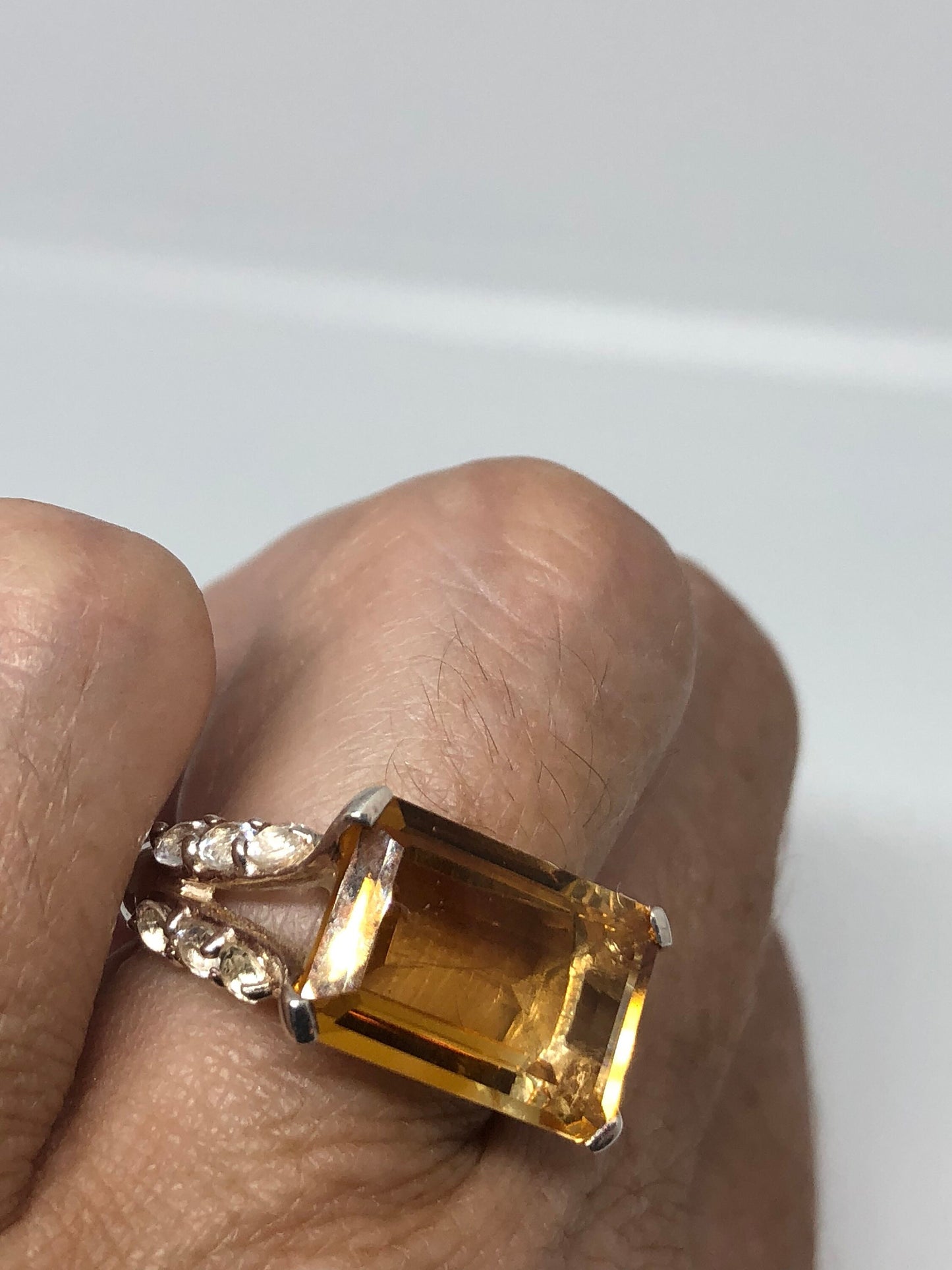 Vintage Handmade Golden Genuine Citrine 925 Sterling Silver Gothic Ring