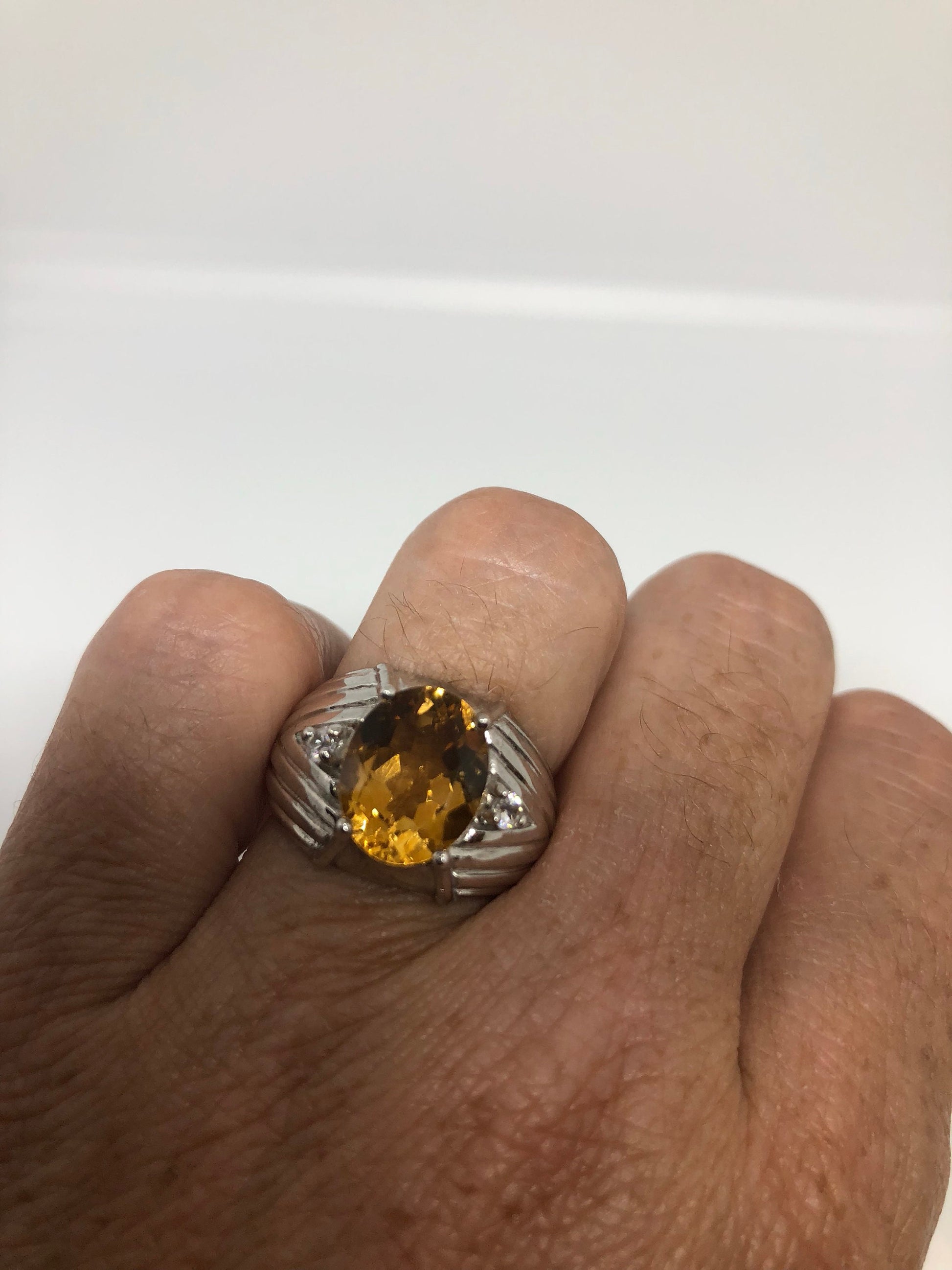 Vintage Handmade Golden Genuine Citrine 925 Sterling Silver Gothic Ring