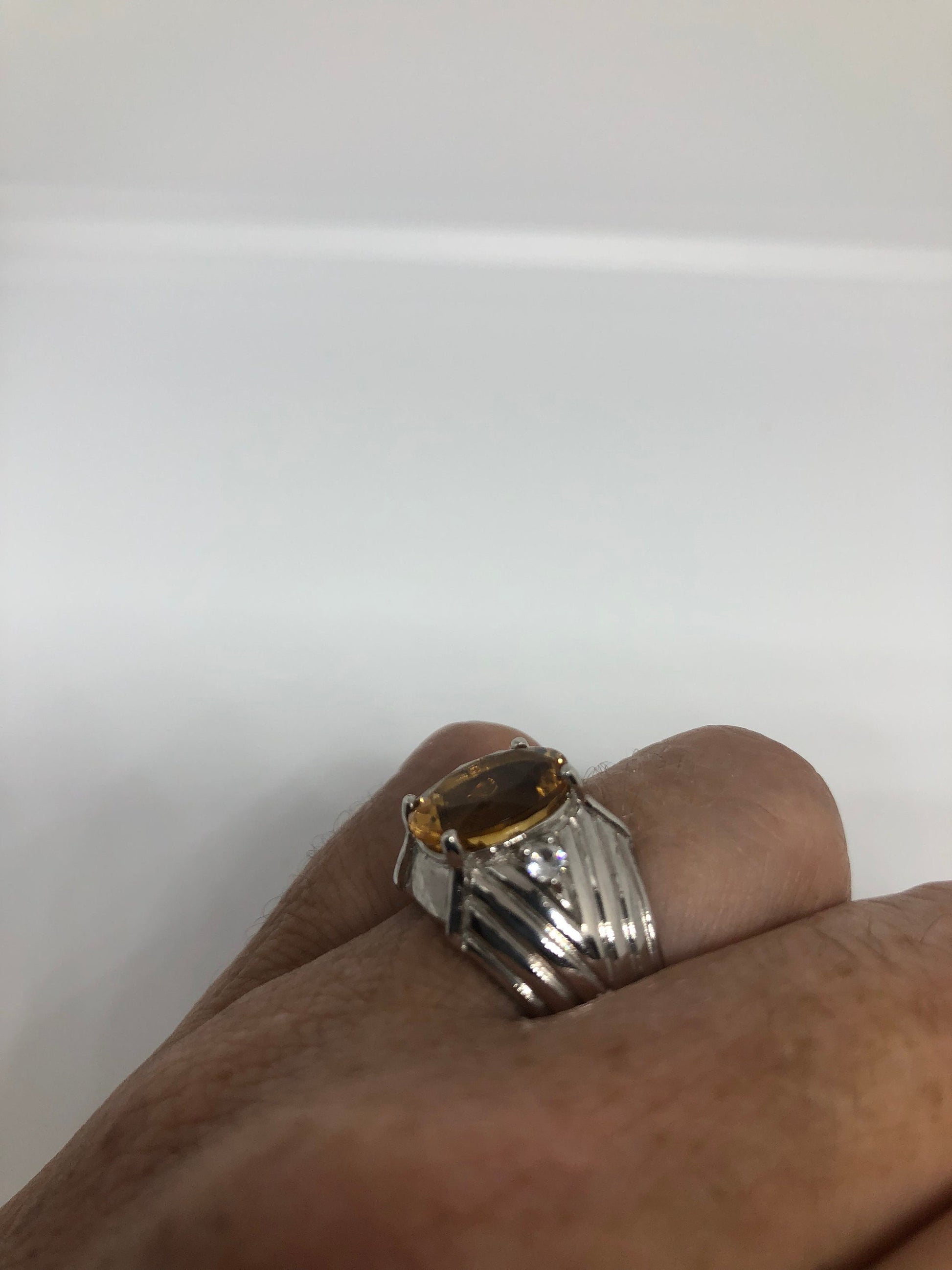 Vintage Handmade Golden Genuine Citrine 925 Sterling Silver Gothic Ring