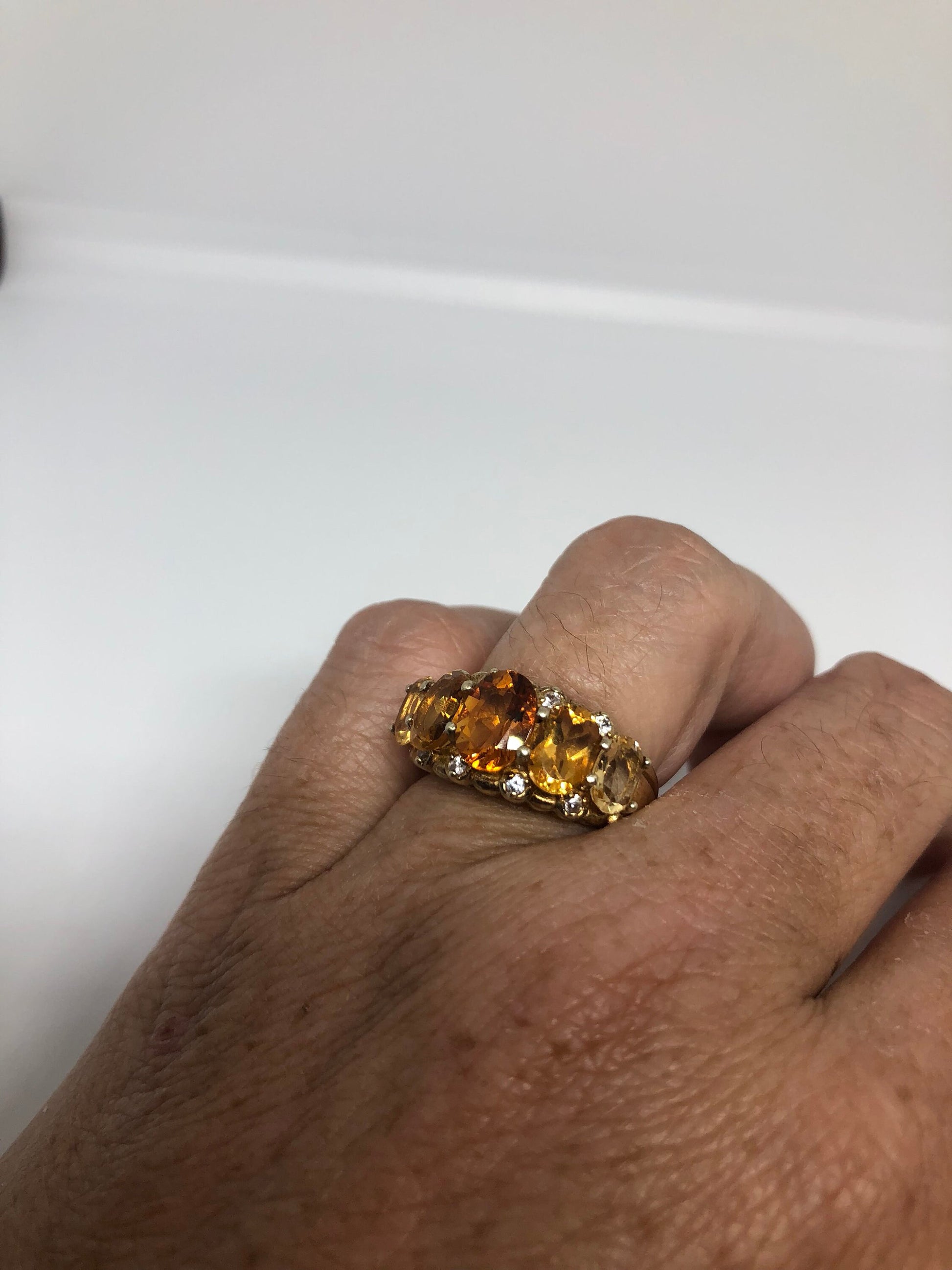 Vintage Handmade Golden Genuine Citrine Gold 925 Sterling Silver Gothic Ring