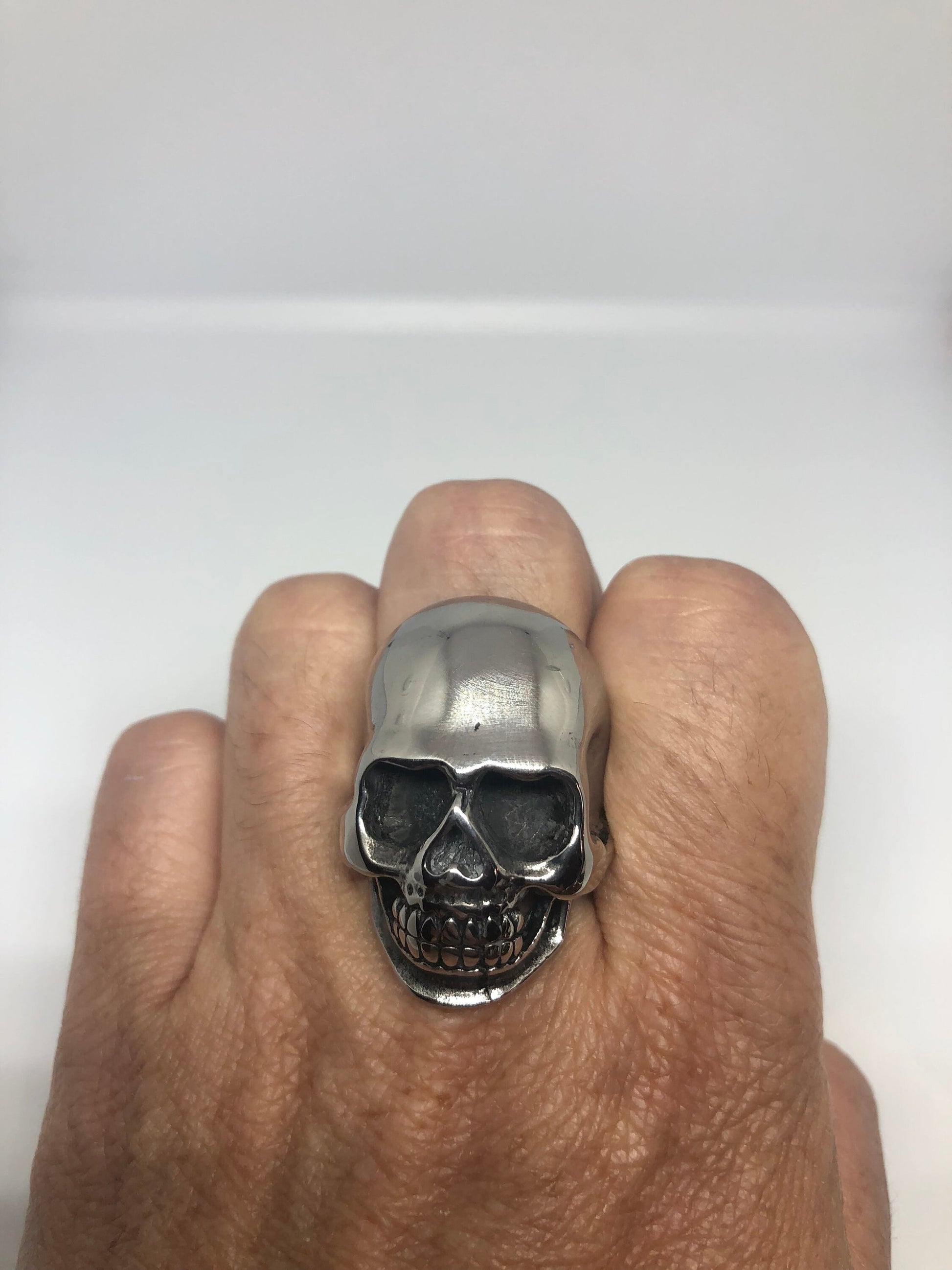 Vintage Gothic Silver Stainless Steel Skull Mens Ring