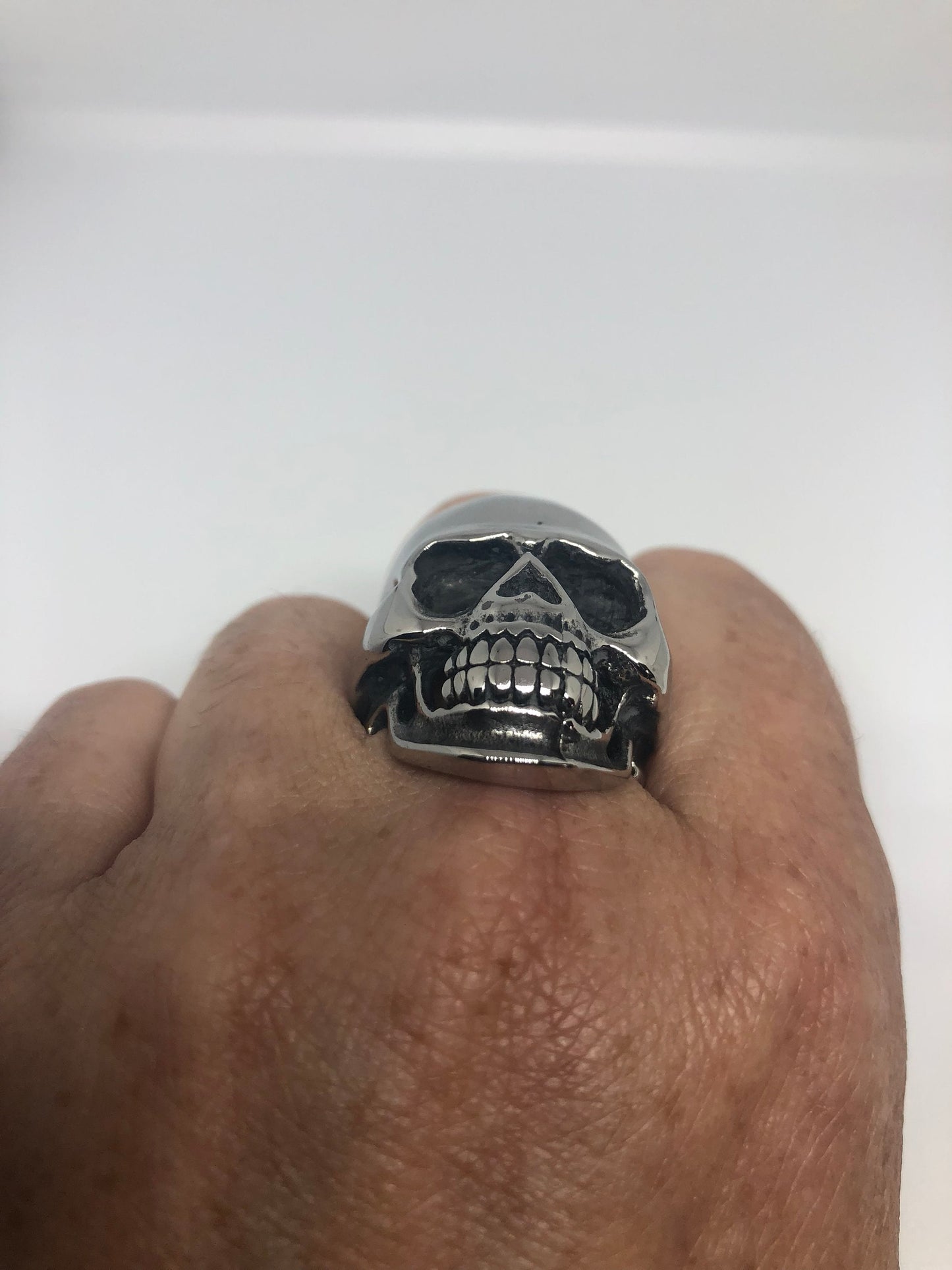 Vintage Gothic Silver Stainless Steel Skull Mens Ring