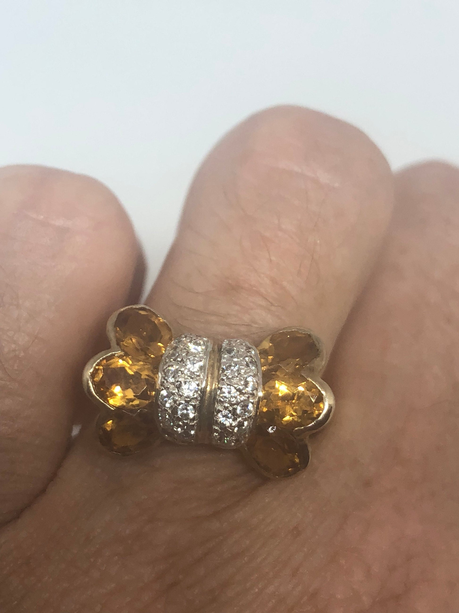 Vintage Handmade Golden Genuine Citrine 925 Sterling Silver Gothic Ring