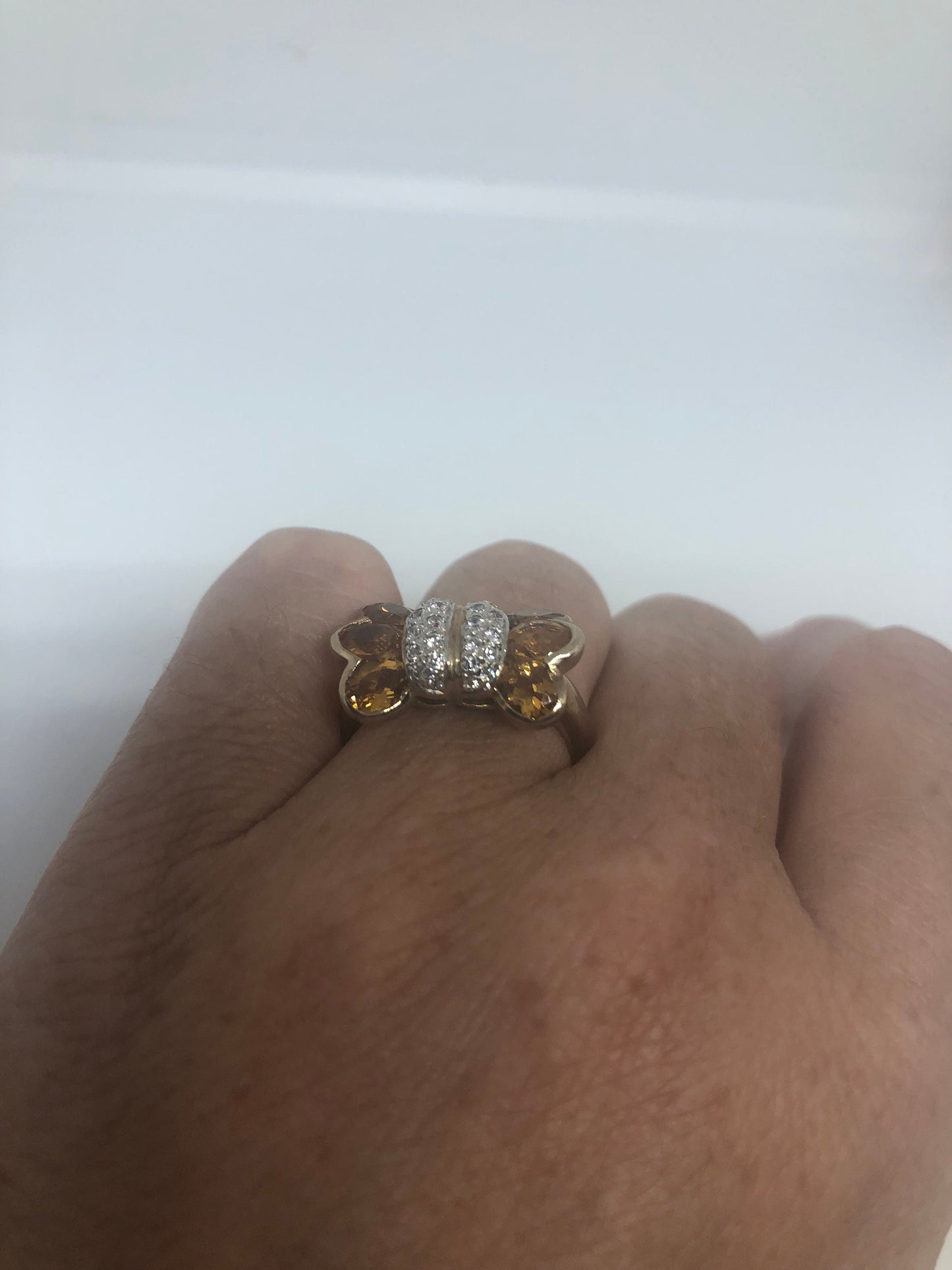 Vintage Handmade Golden Genuine Citrine 925 Sterling Silver Gothic Ring
