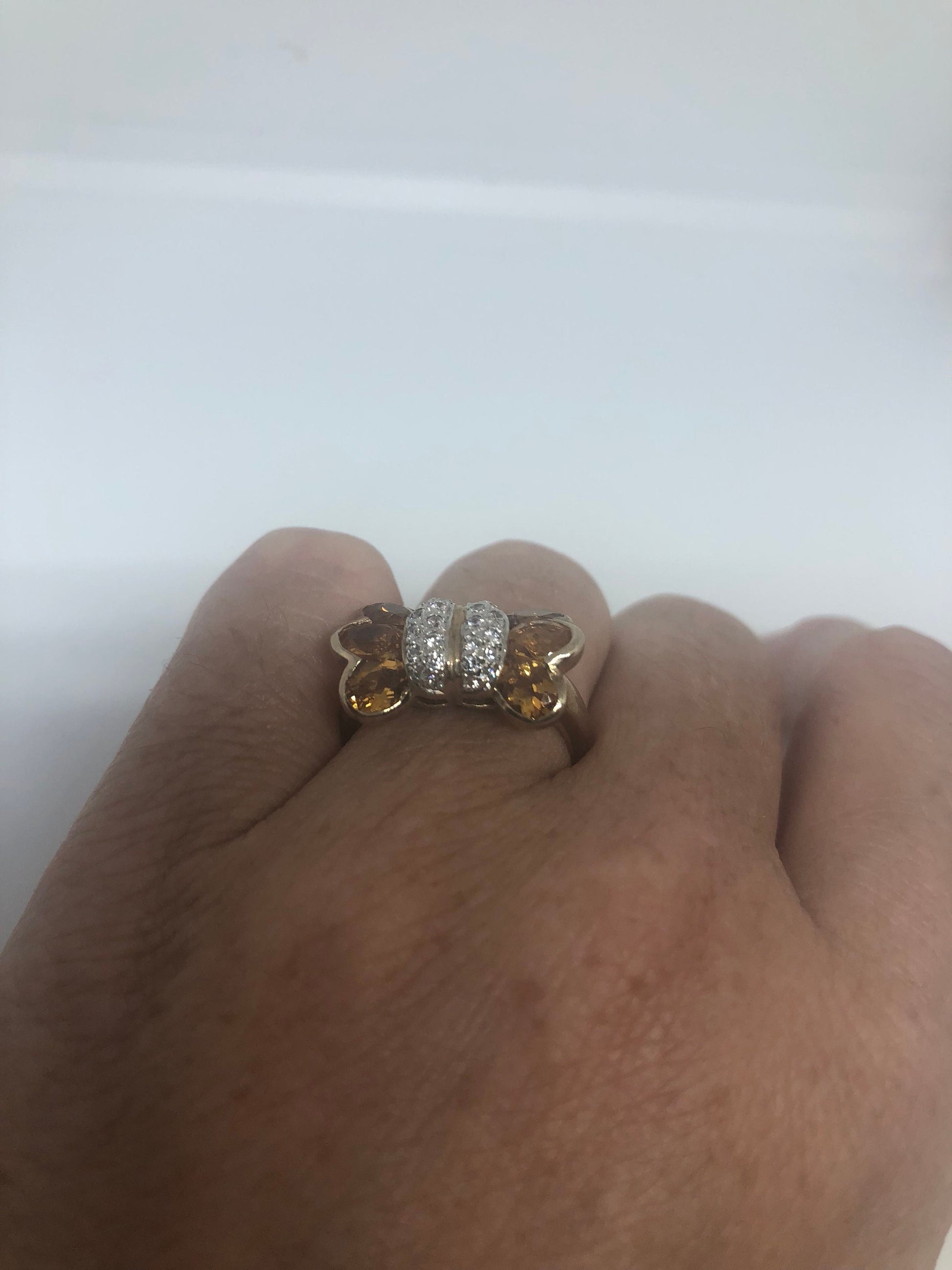 Vintage Handmade Golden Genuine Citrine 925 Sterling Silver Gothic Ring