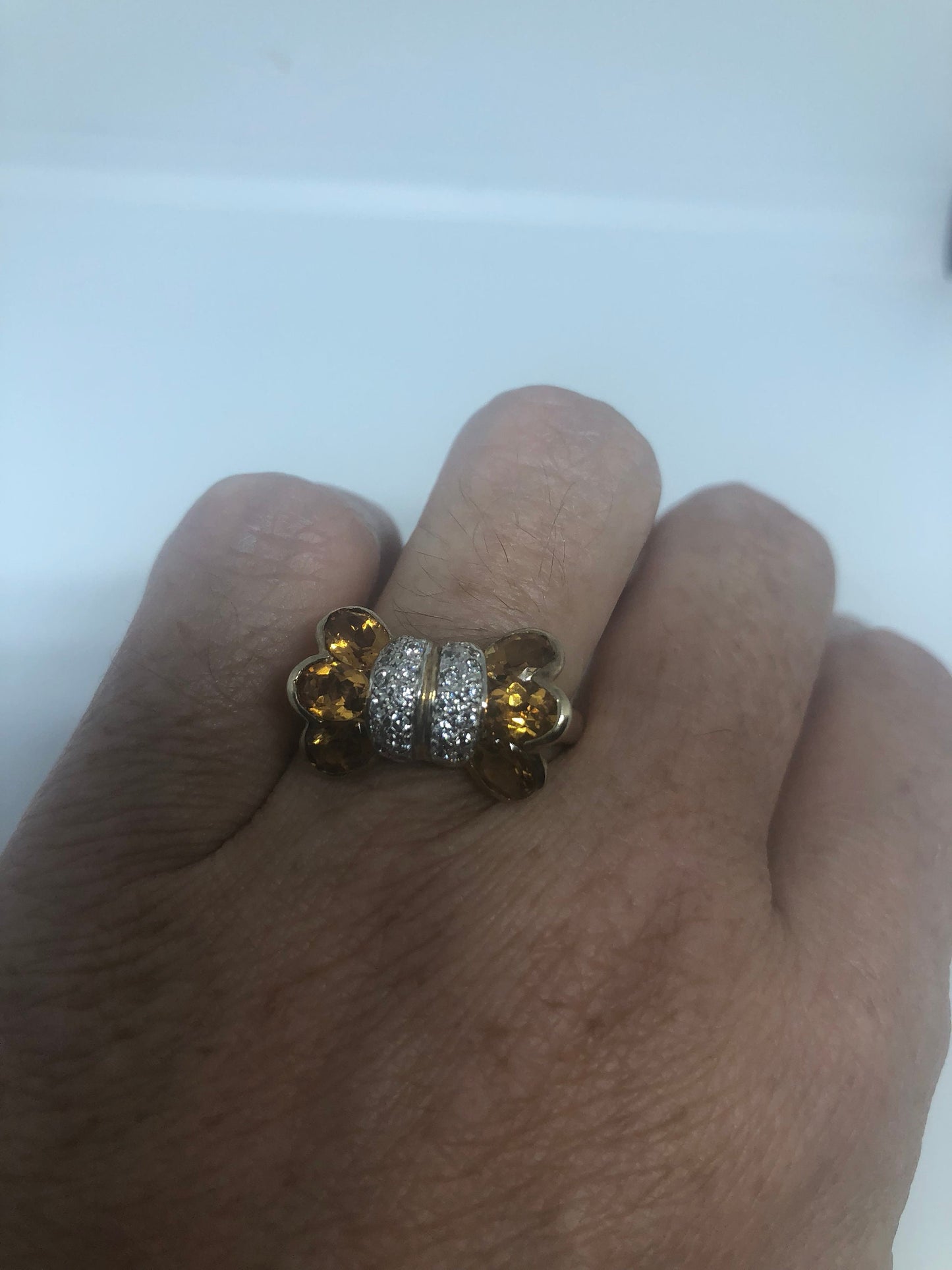 Vintage Handmade Golden Genuine Citrine 925 Sterling Silver Gothic Ring