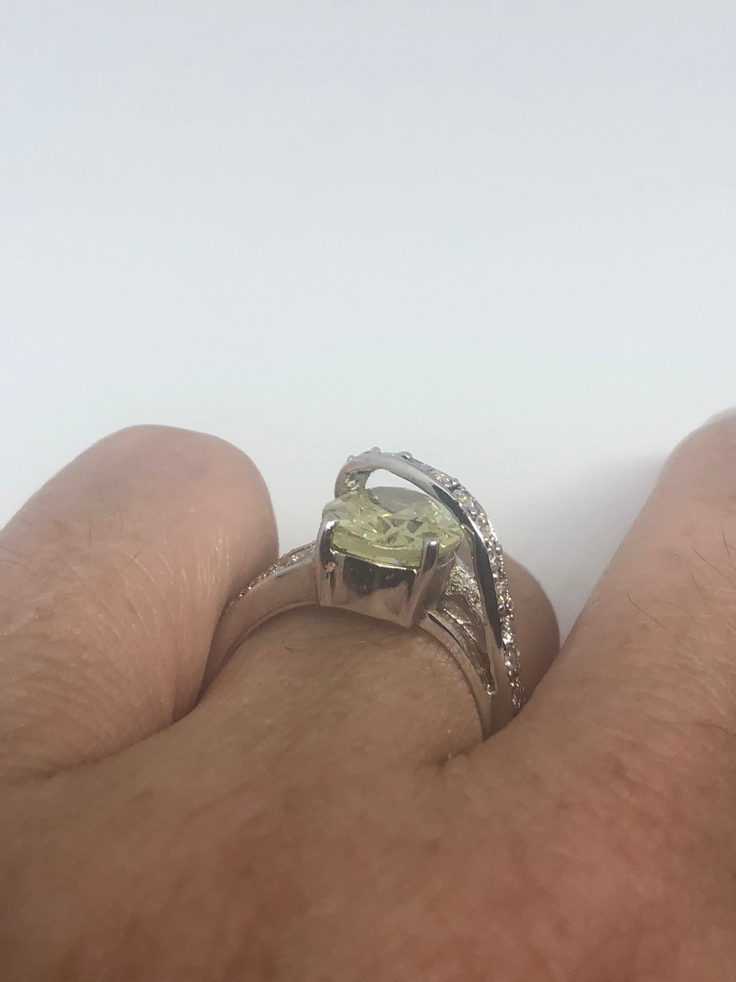 Vintage Handmade Golden Lemon Genuine CZ 925 Sterling Silver Gothic Ring