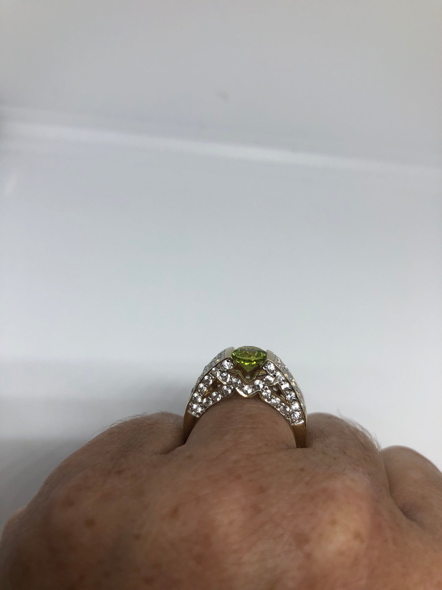 Vintage Handmade Genuine Green Peridot Filigree Setting Golden 925 Sterling Silver Gothic Ring