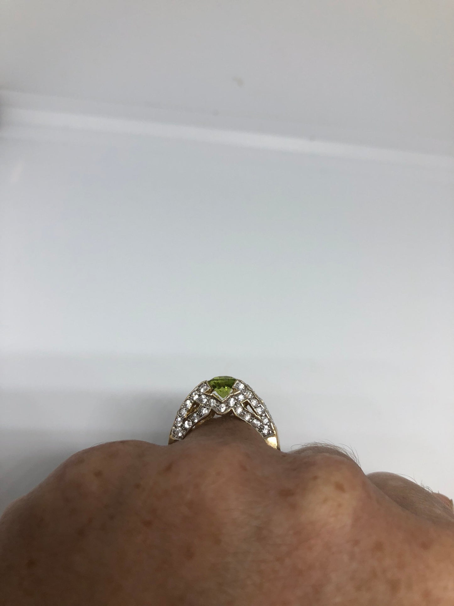 Vintage Handmade Genuine Green Peridot Filigree Setting Golden 925 Sterling Silver Gothic Ring