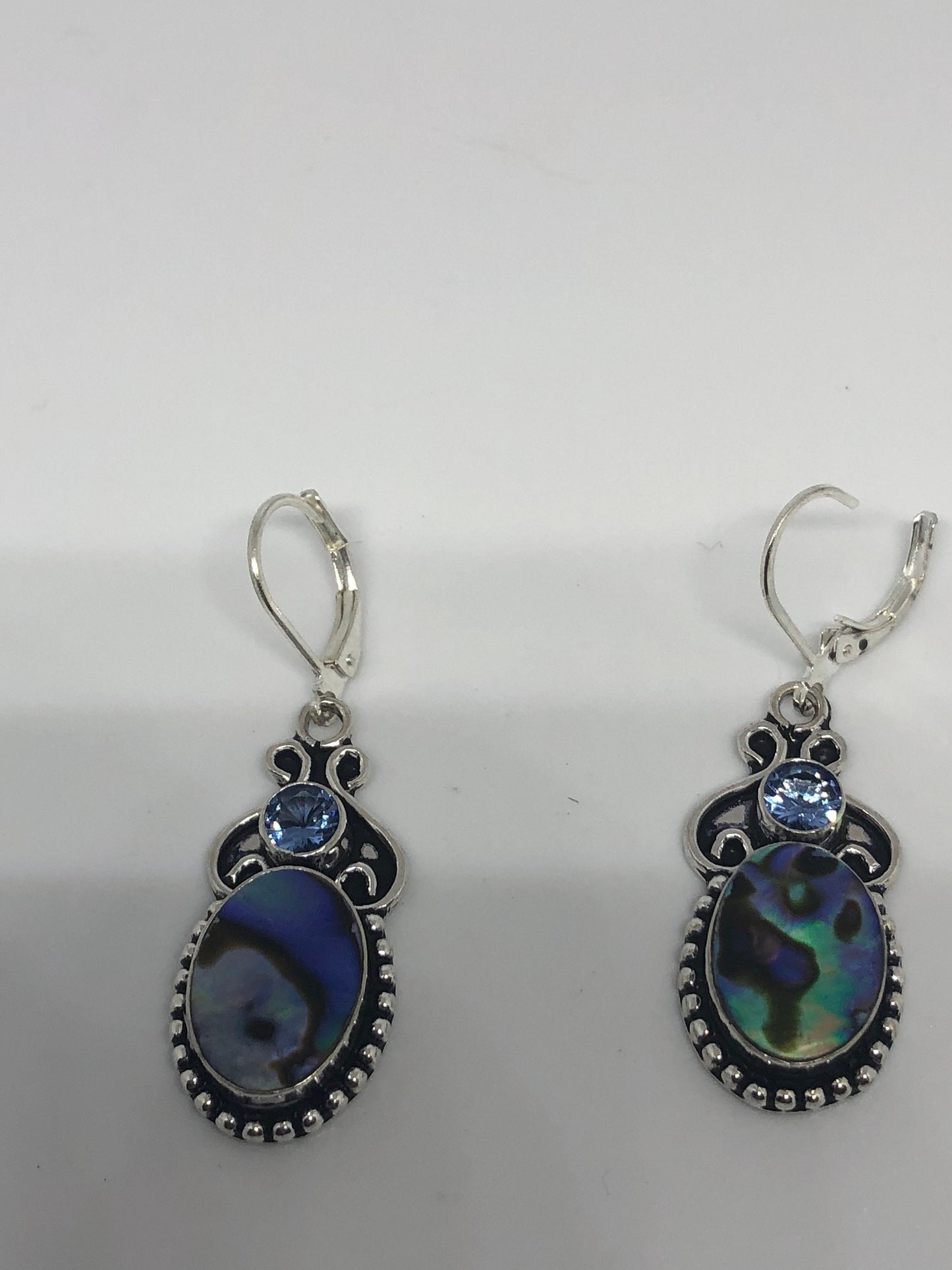 Vintage Handmade Silver Rainbow Abalone Earrings