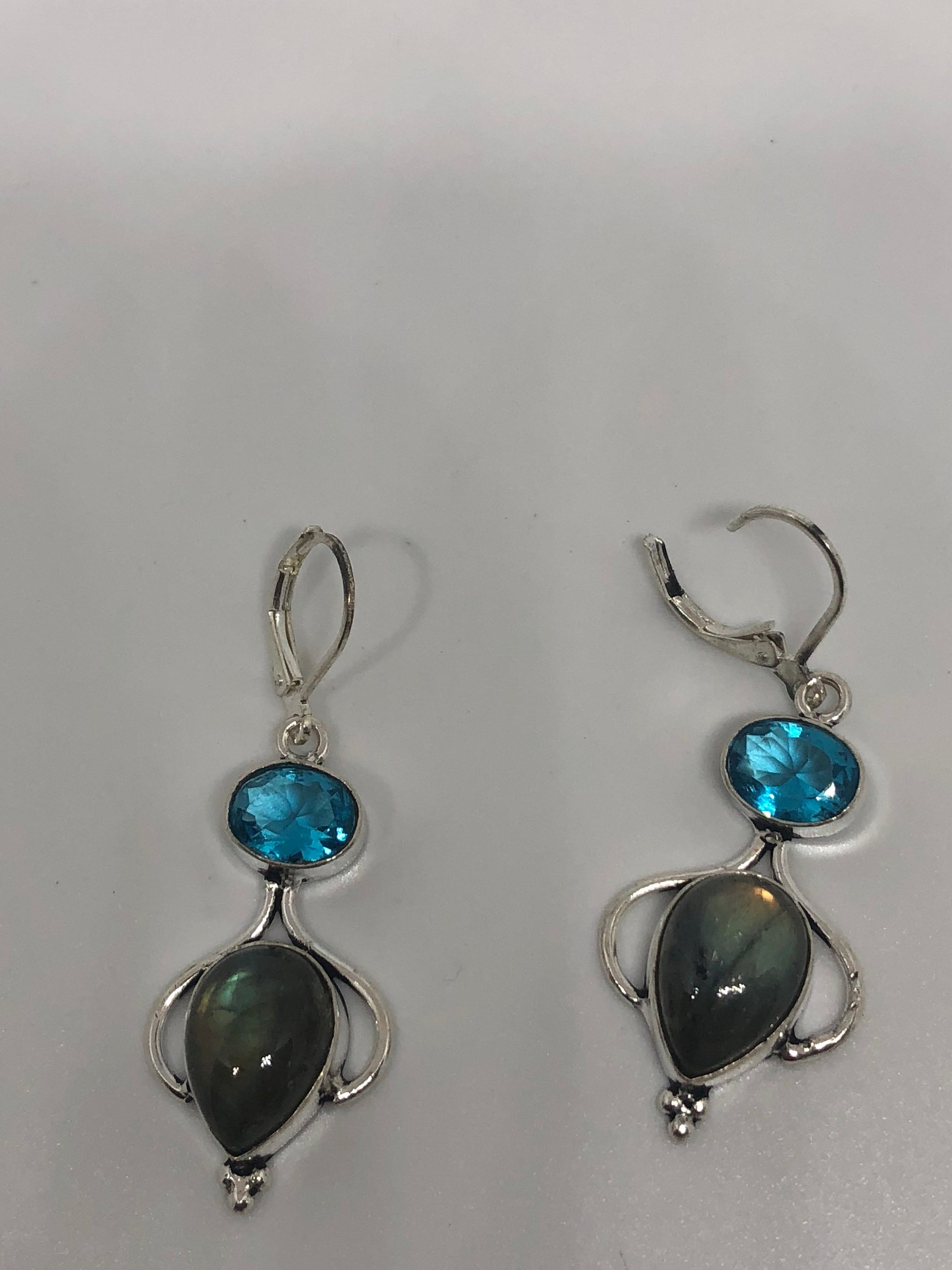 Vintage Labradorite Silver Dangle Earrings