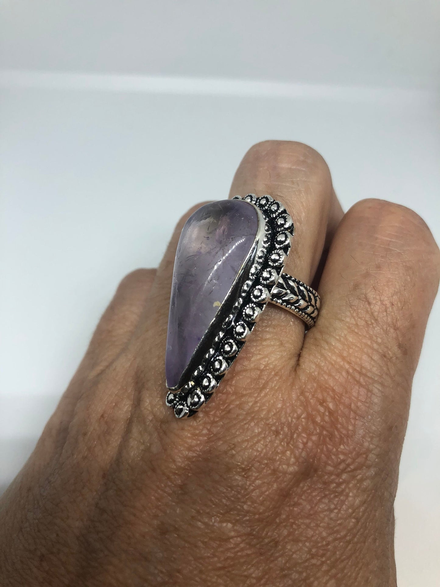 Vintage Genuine Rose Quartz Silver Ring