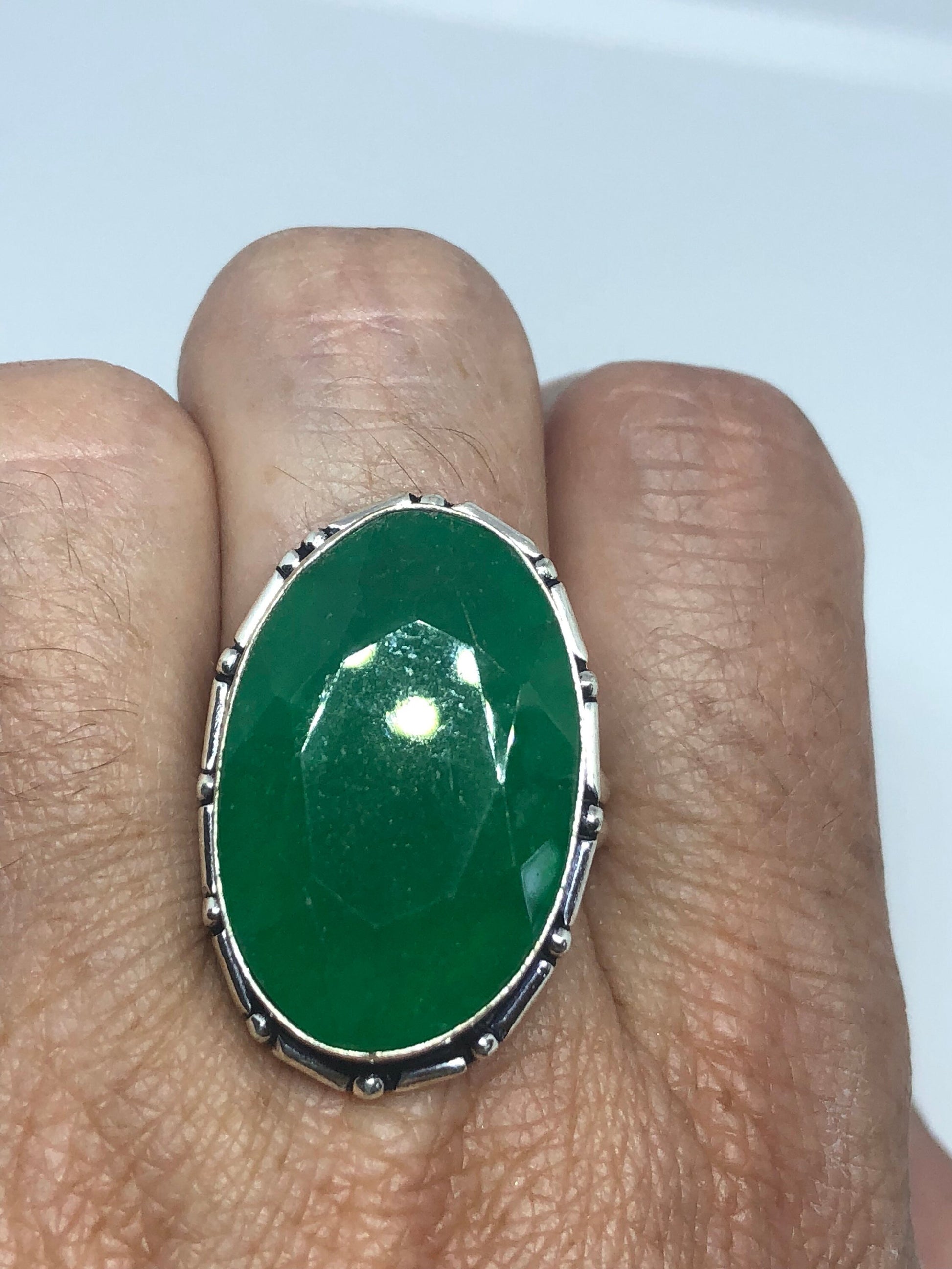 Vintage Green Raw Emerald Silver Bronze Statement Boho Ring