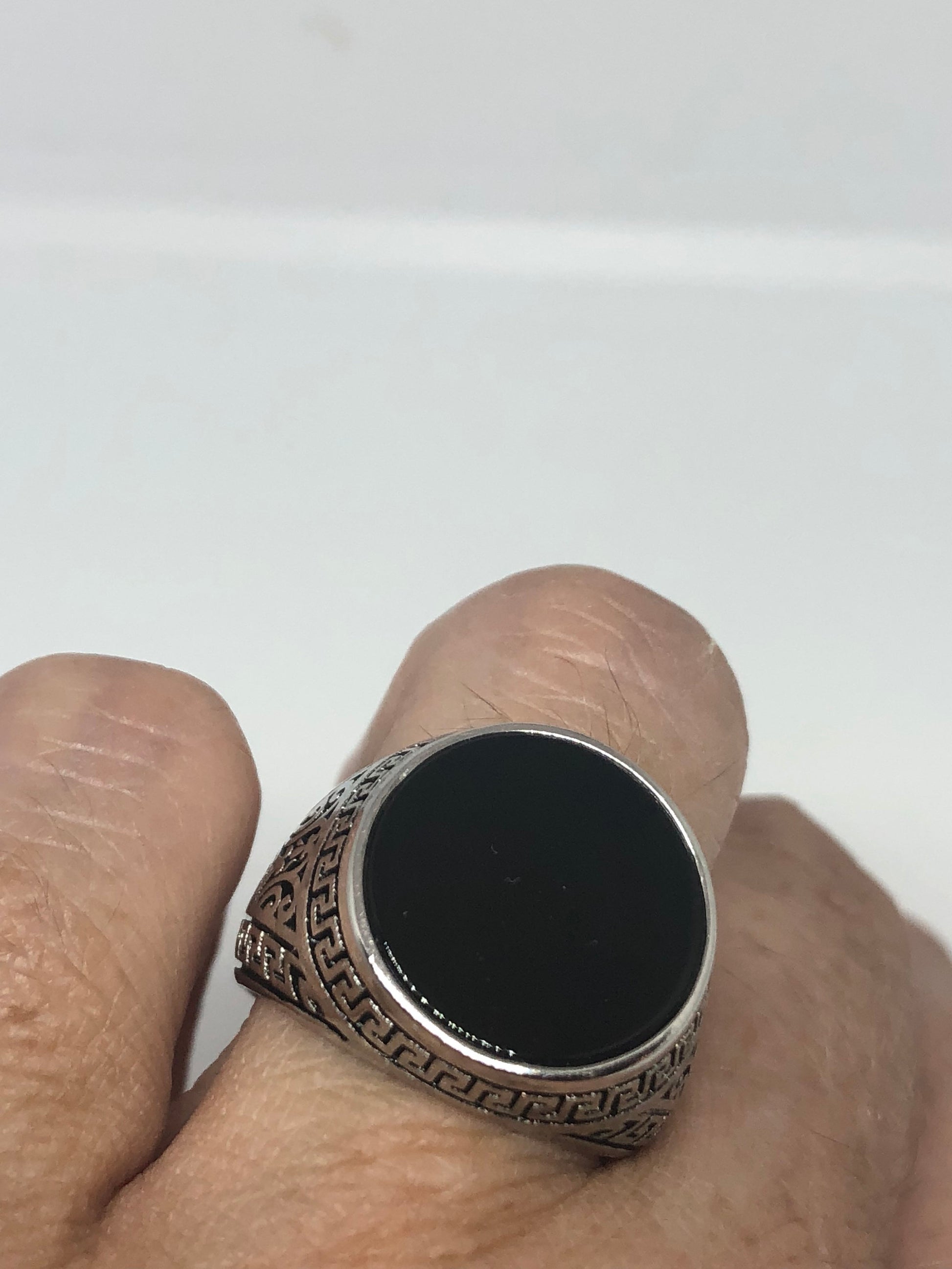 Vintage Onyx Mens Ring 925 Sterling Silver Gothic Genuine Black Onyx