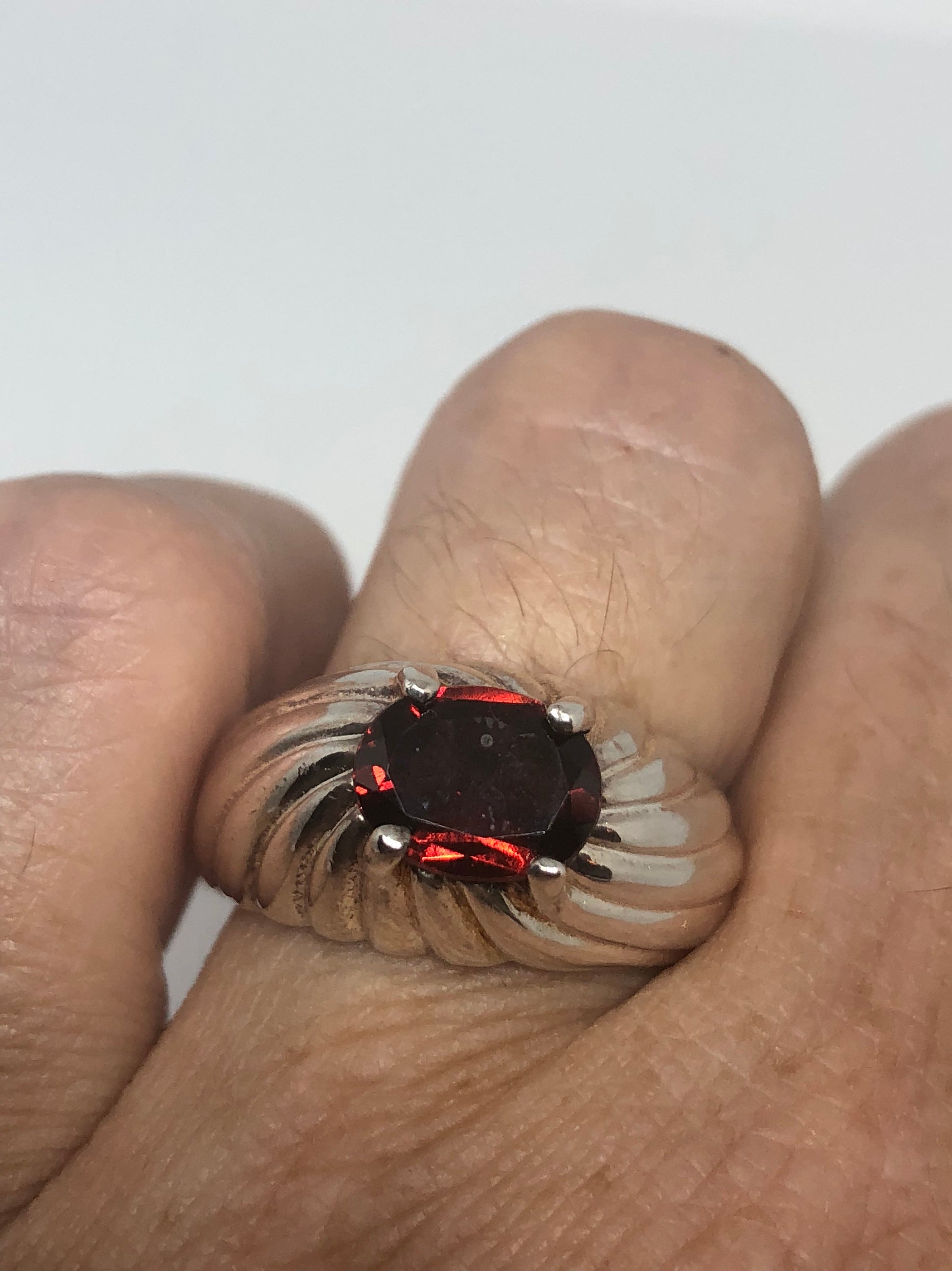 Vintage Red Bohemian Garnet Ring 925 Sterling Silver