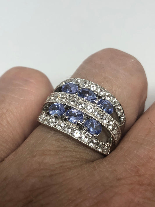 Vintage Handmade Blue Tanzanite Setting 925 Sterling Silver Gothic Ring