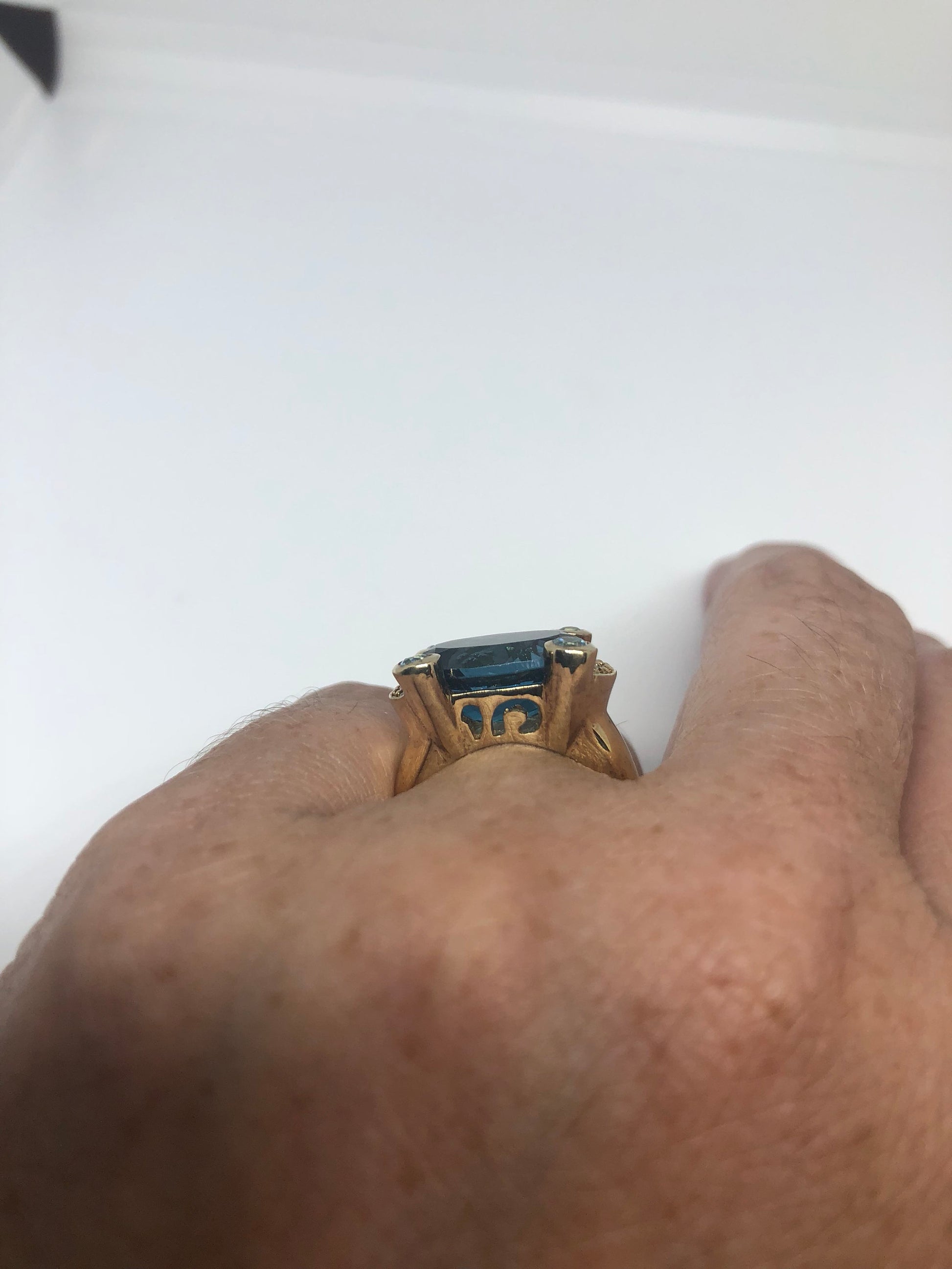 Vintage Genuine Blue Topaz and White Sapphire Golden 925 Sterling Silver Rhodium Ring
