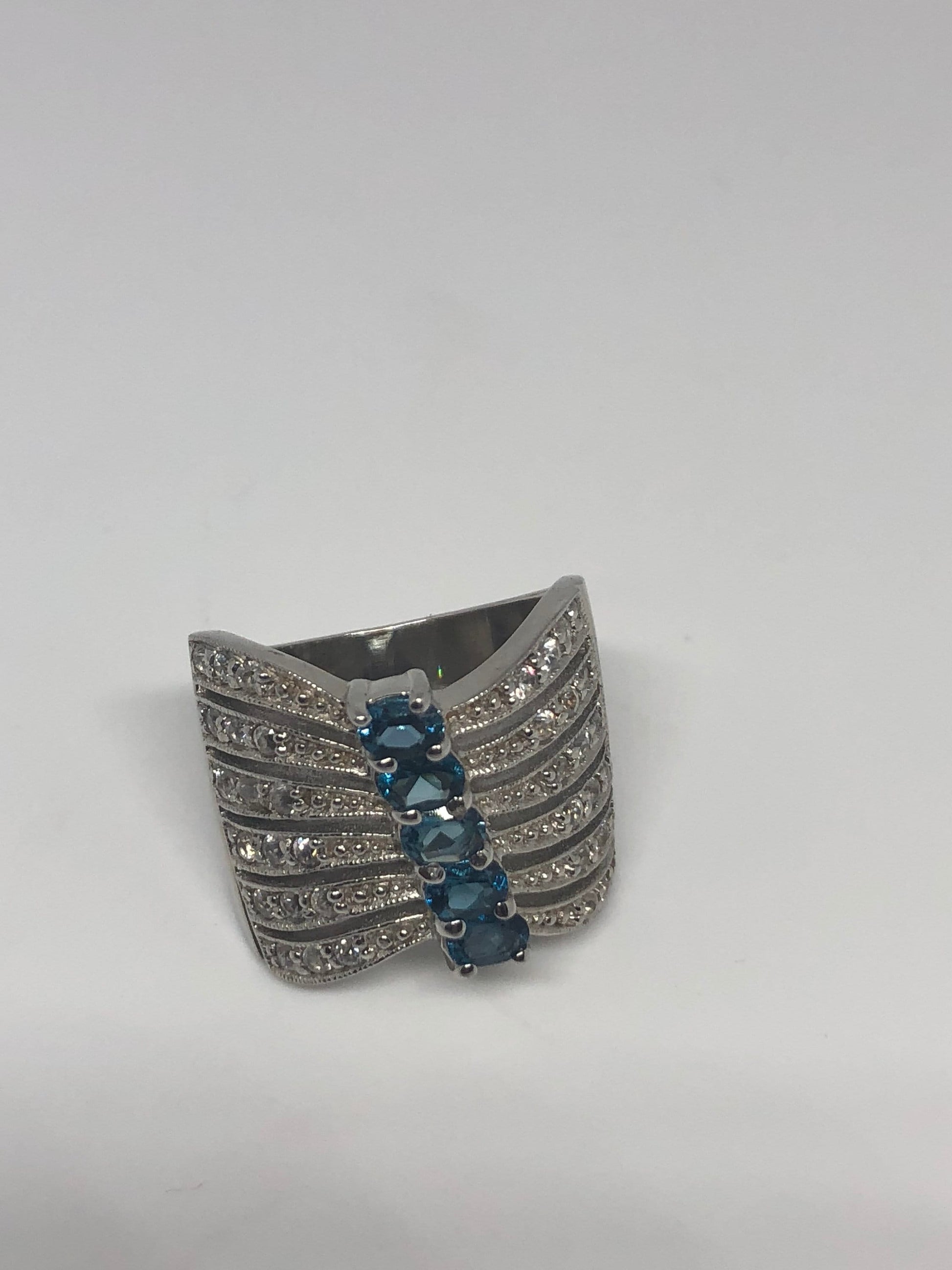 Vintage Handmade Genuine Blue Iolite 925 Sterling Silver Gothic Ring