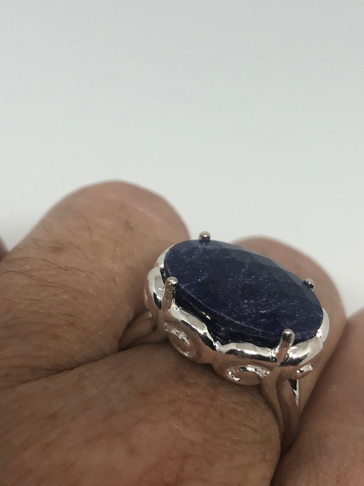 Vintage Handmade deep blue sapphire setting 925 Sterling Silver gothic Ring