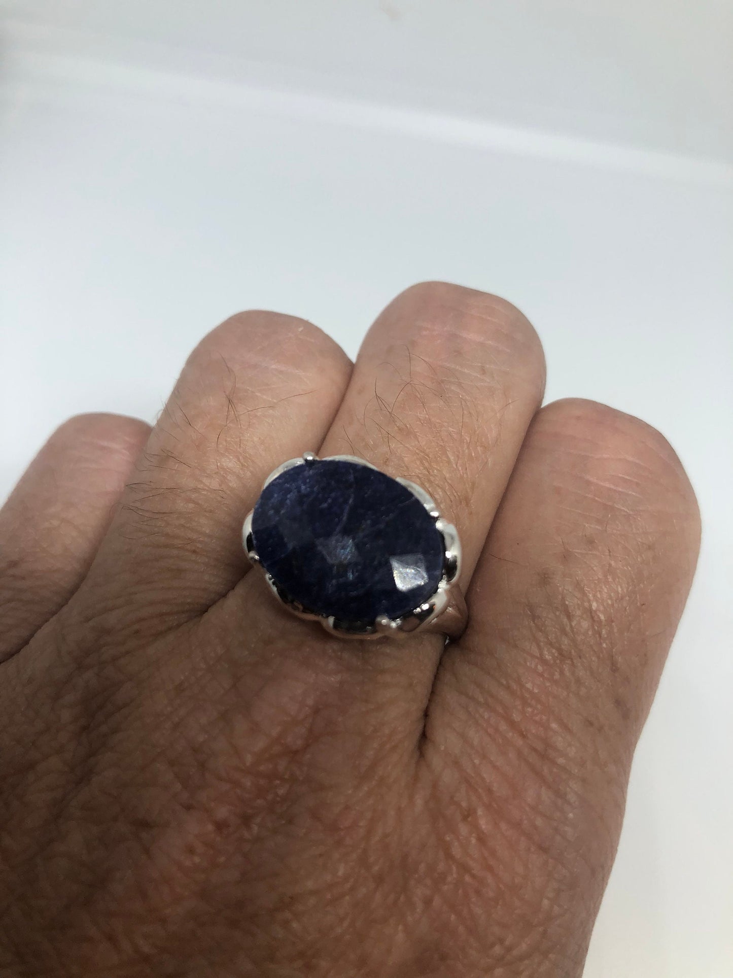 Vintage Handmade deep blue sapphire setting 925 Sterling Silver gothic Ring