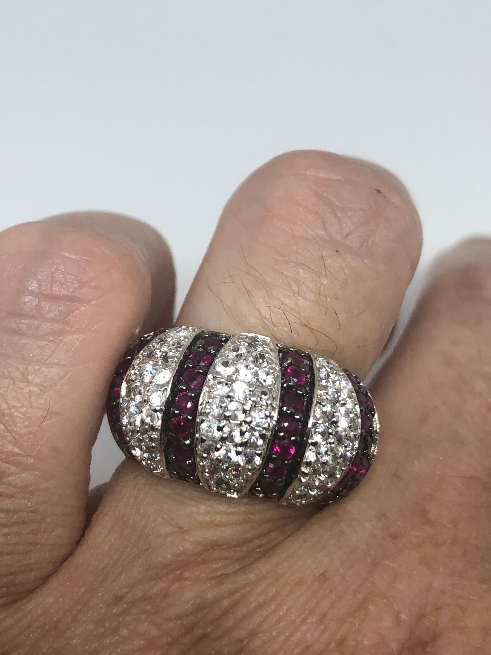 Vintage Handmade Pink Ruby Setting Sterling Silver Gothic Ring