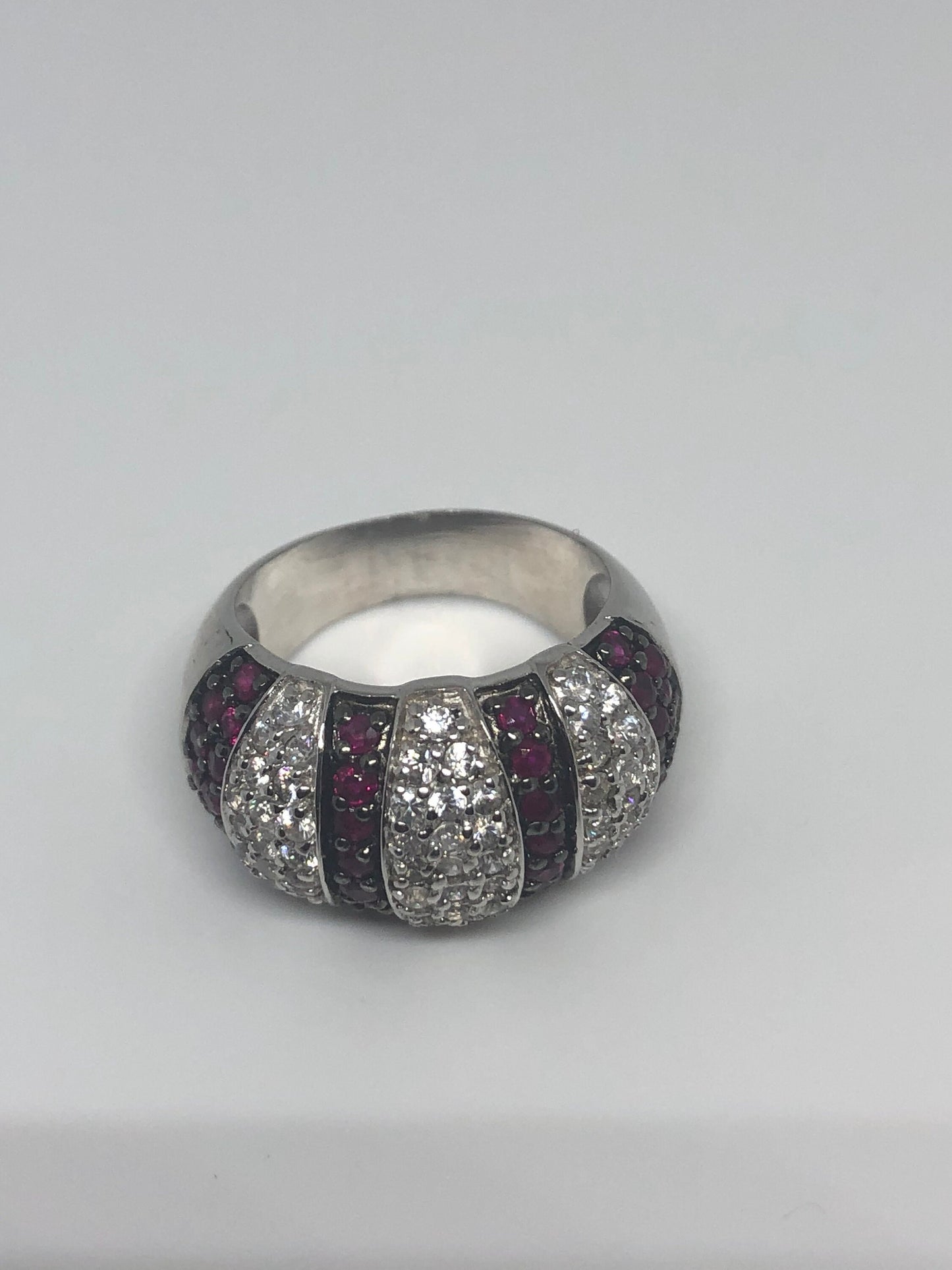 Vintage Handmade Pink Ruby Setting Sterling Silver Gothic Ring