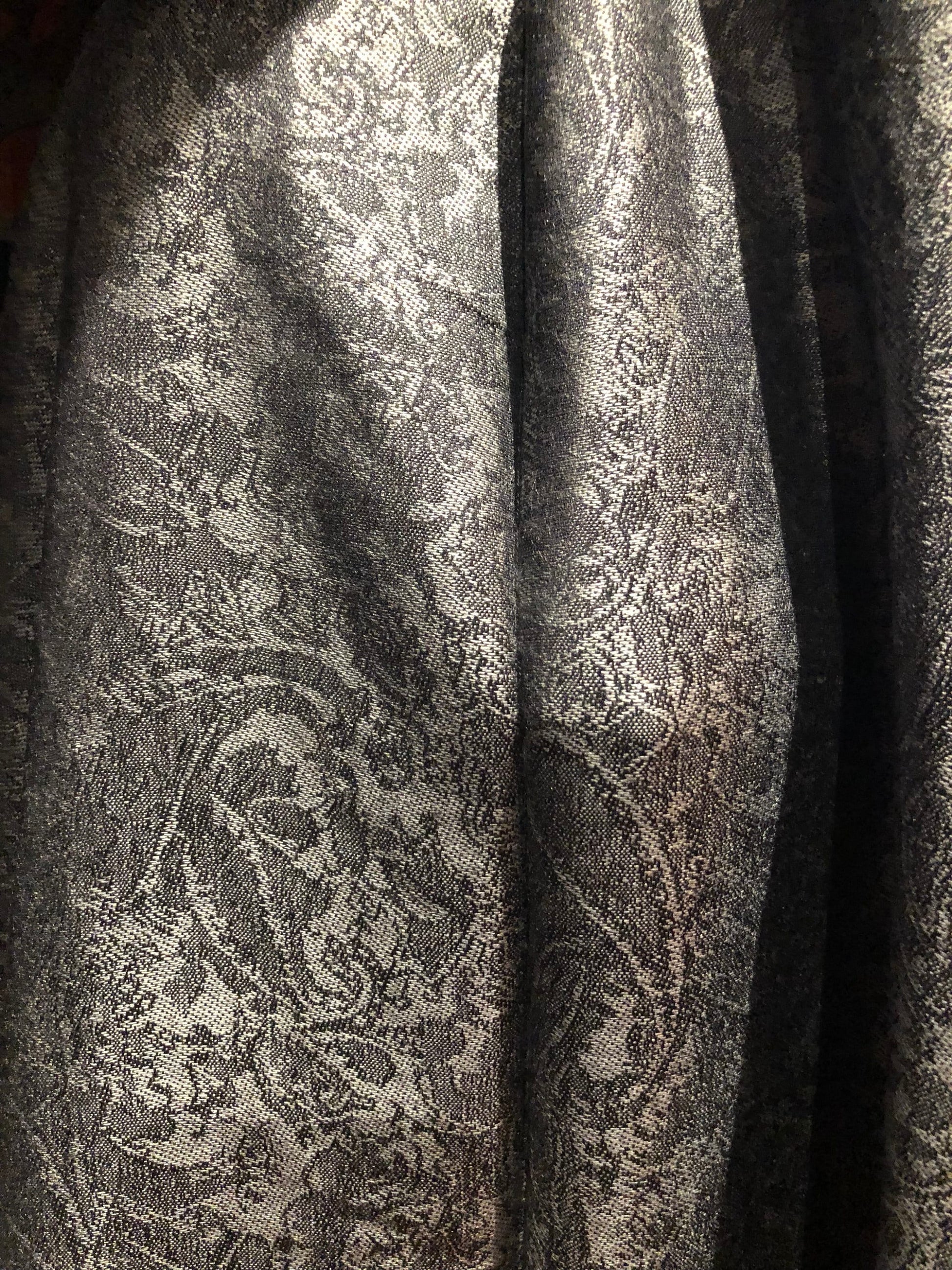 Gray Vintage Paisley Brocade Pashmina Scarf Wrap Shawl