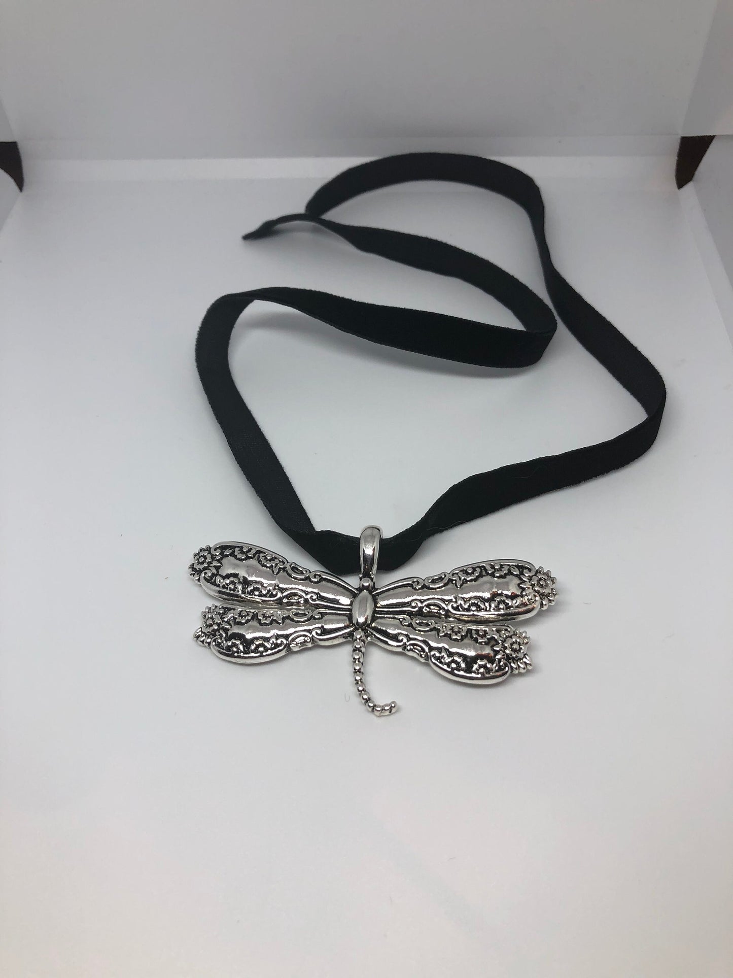 Gothic Styled Silver Finished Dragonfly Choker Necklace