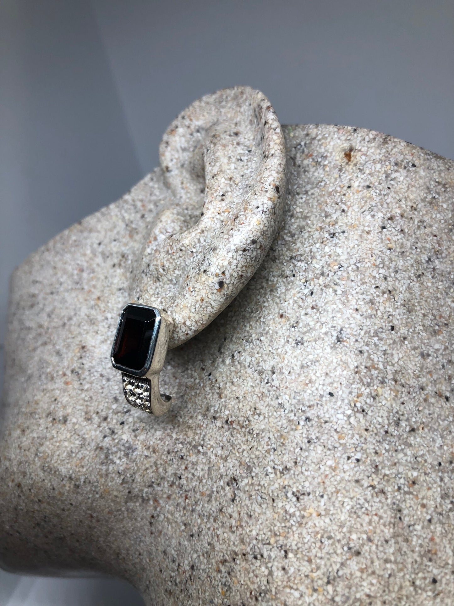 Vintage Bohemian Garnet Earring 925 Sterling Silver Button