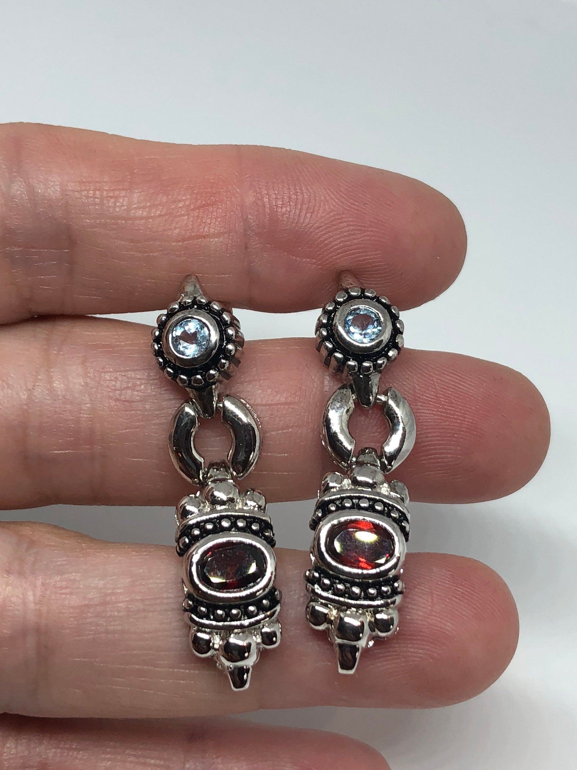 Vintage Bohemian Garnet Earring 925 Sterling Silver