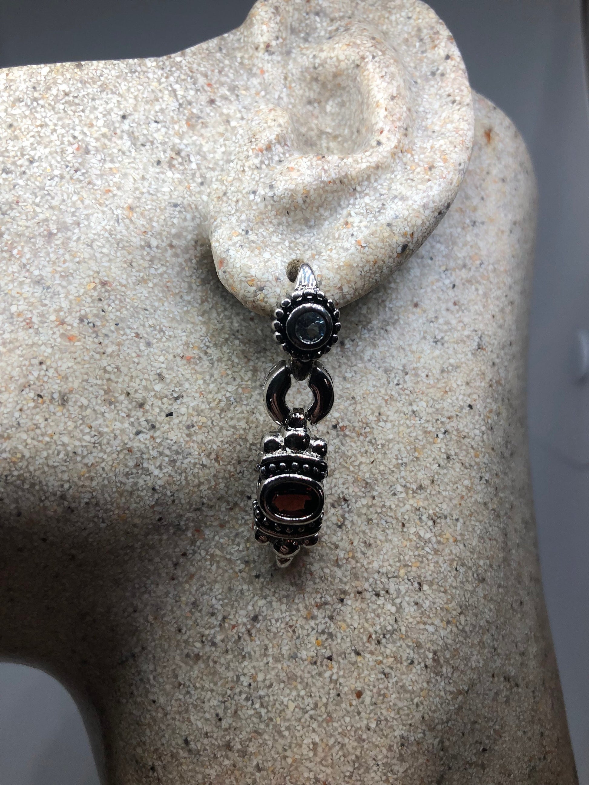 Vintage Bohemian Garnet Earring 925 Sterling Silver